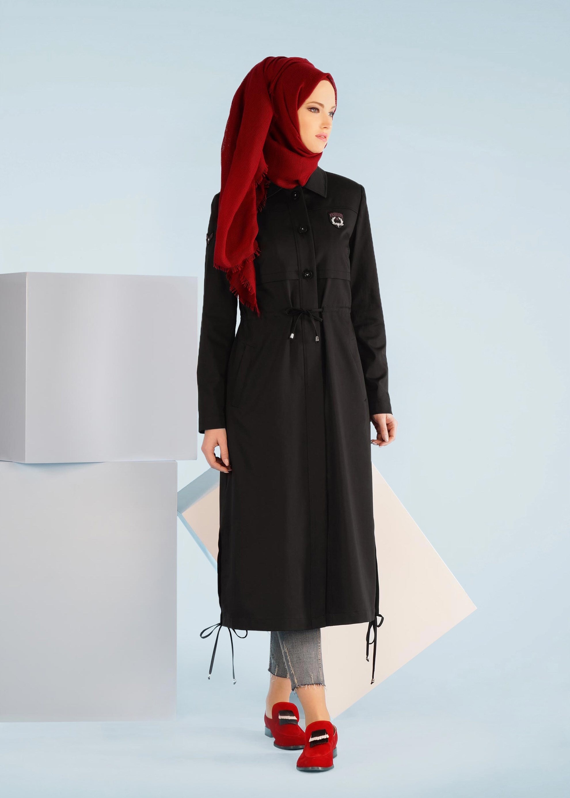 Tesettür giyim SİYAH 1018 15666 TRENCH 36/44