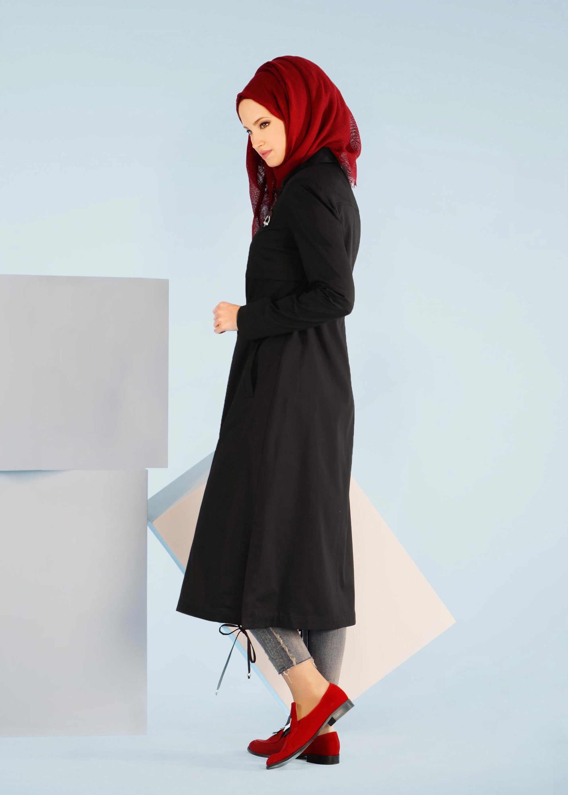 Tesettür giyim SİYAH 1018 15666 TRENCH 36/44