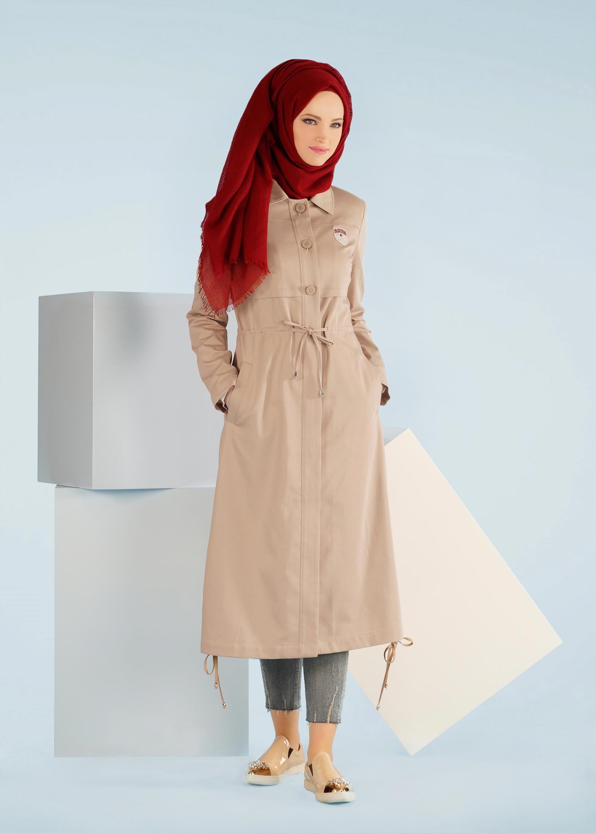 Tesettür giyim BEJ 1018 15666 TRENCH 36/44