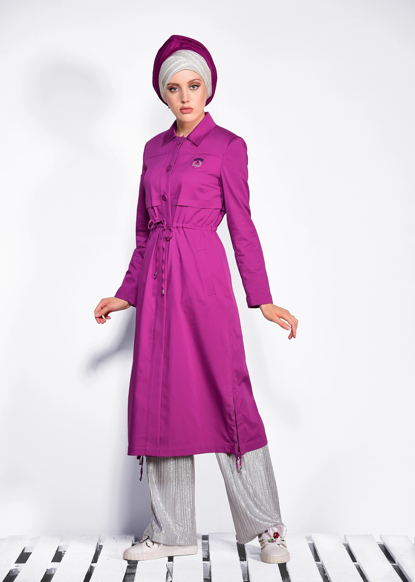 Tesettür giyim FUŞYA 1018 15666 TRENCH 36/44