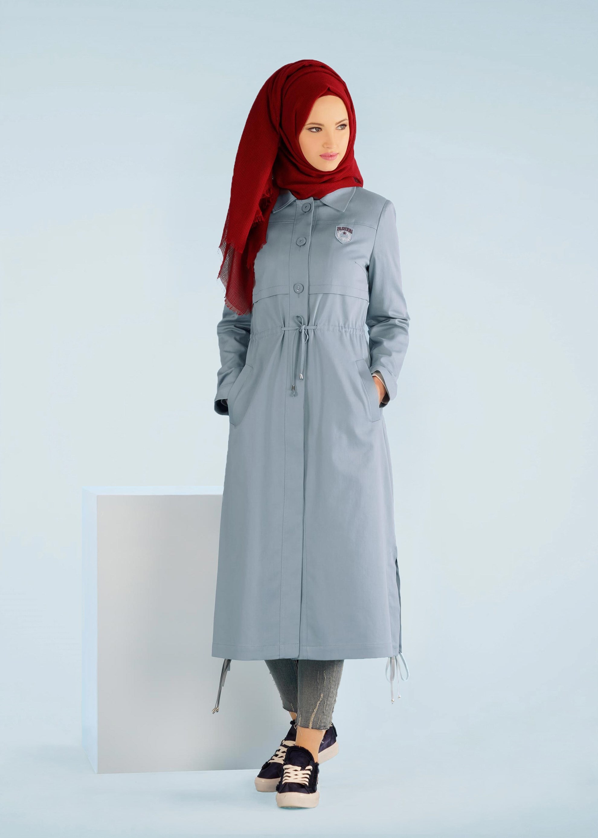 Tesettür giyim MAVİ 1018 15666 TRENCH 36/44