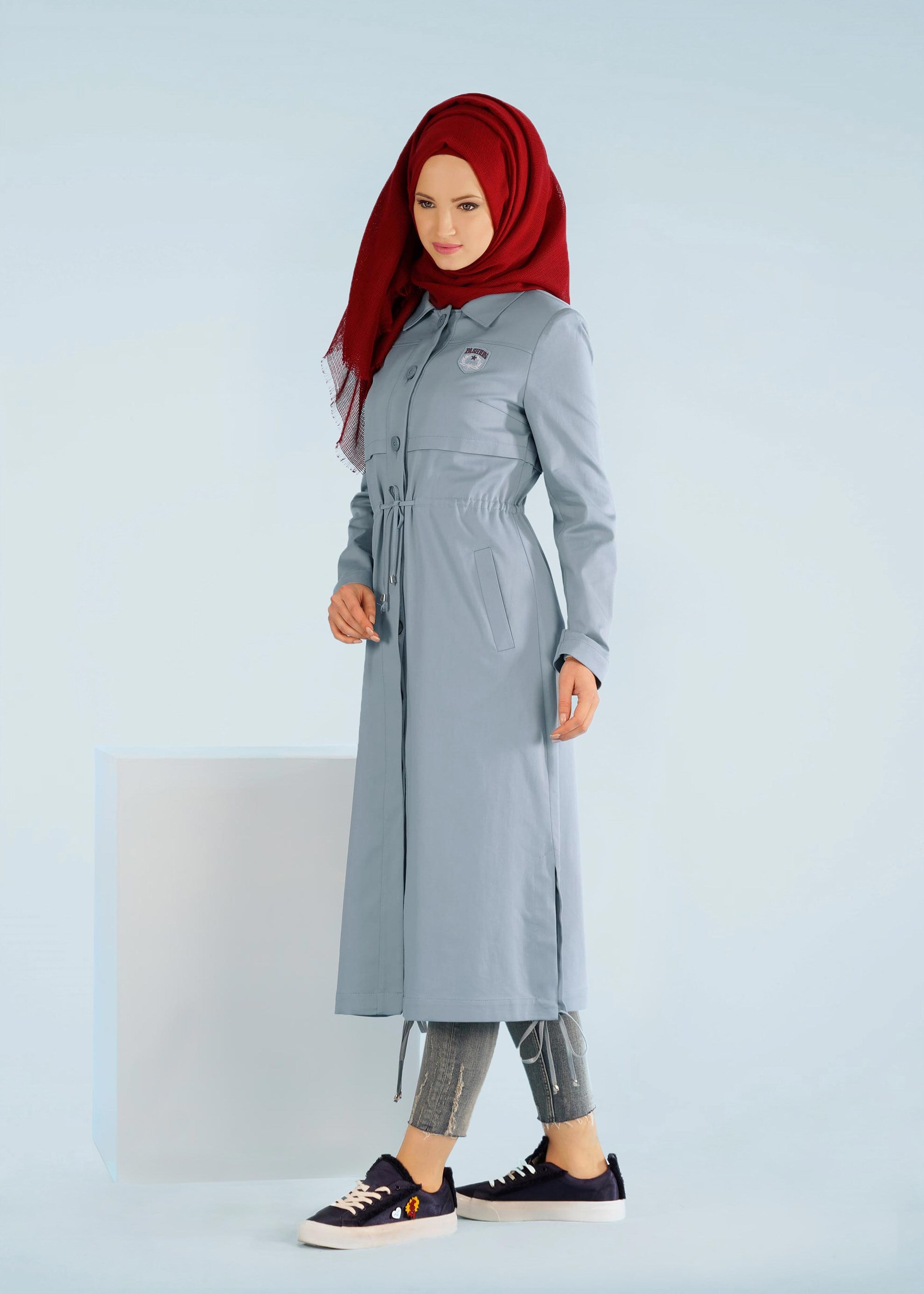 Tesettür giyim MAVİ 1018 15666 TRENCH 36/44