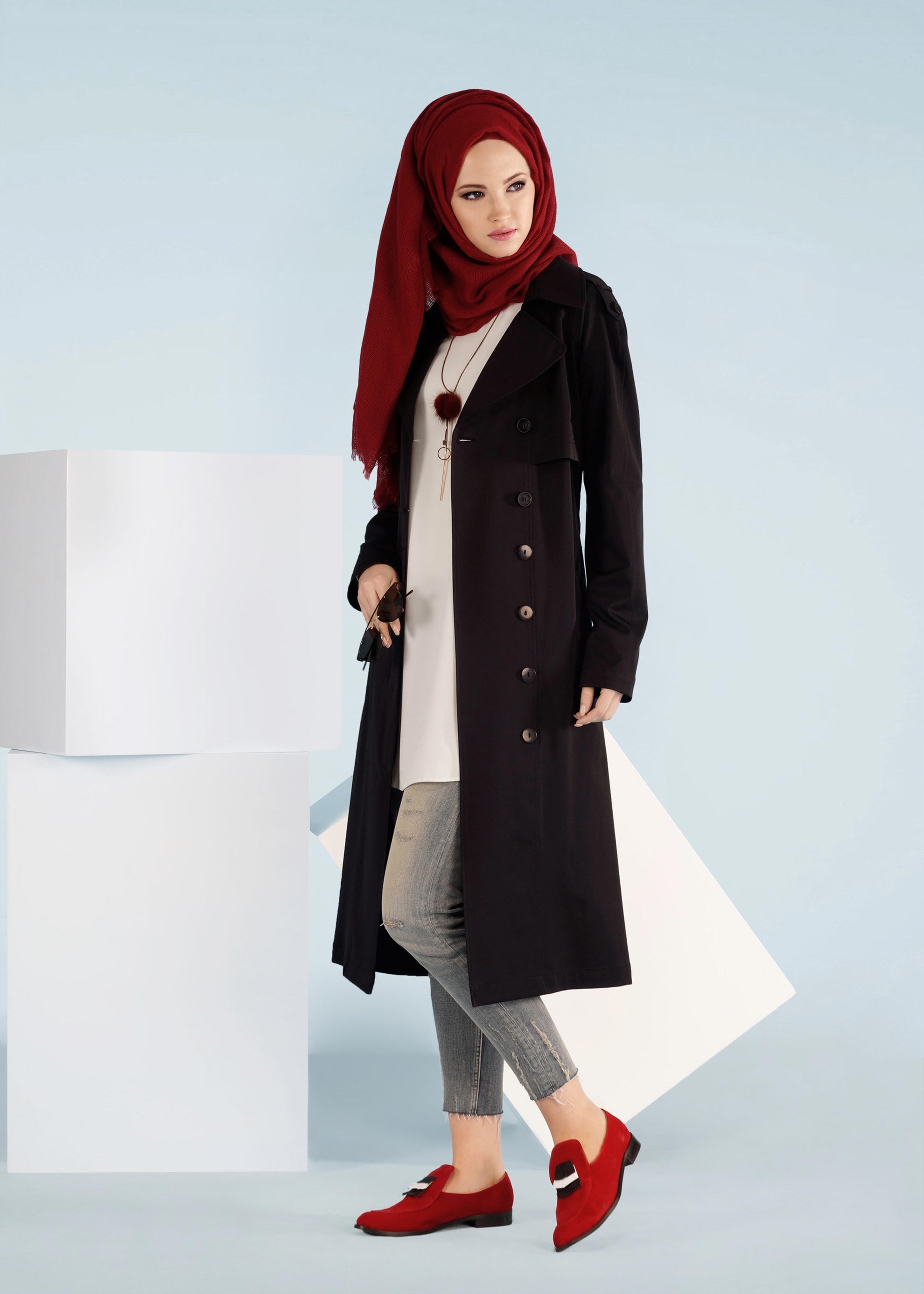 Tesettür giyim SİYAH 1019 YAREN 43717 TRENCH 38/46 TEK38