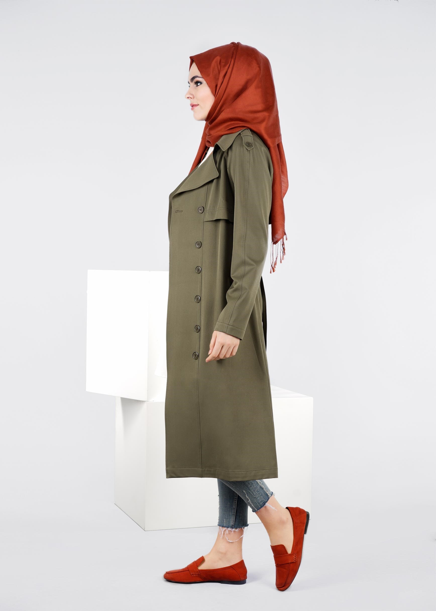 Tesettür giyim HAKİ 1019 YAREN 43717 TRENCH 38/46 TEK38