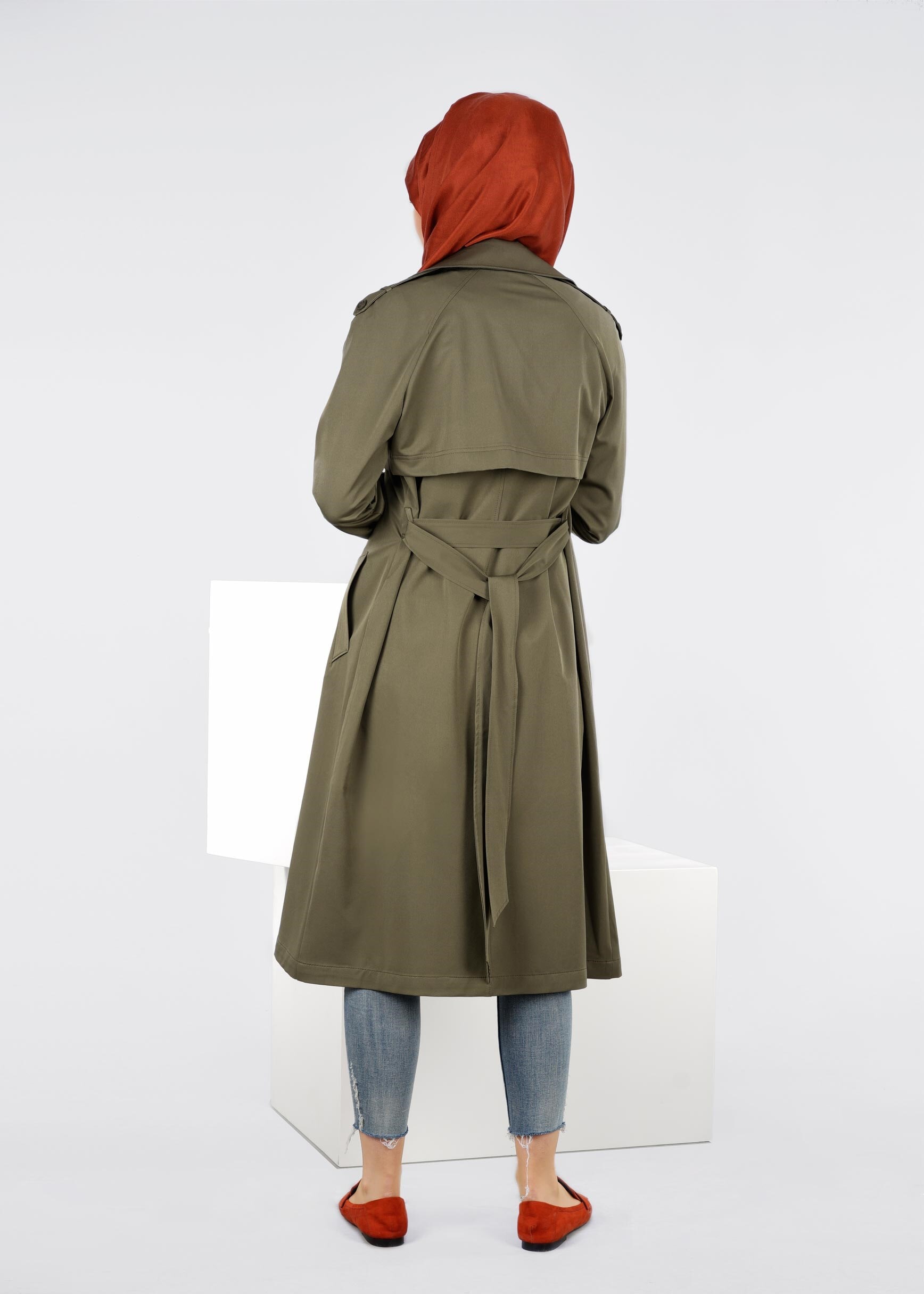Tesettür giyim HAKİ 1019 YAREN 43717 TRENCH 38/46 TEK38