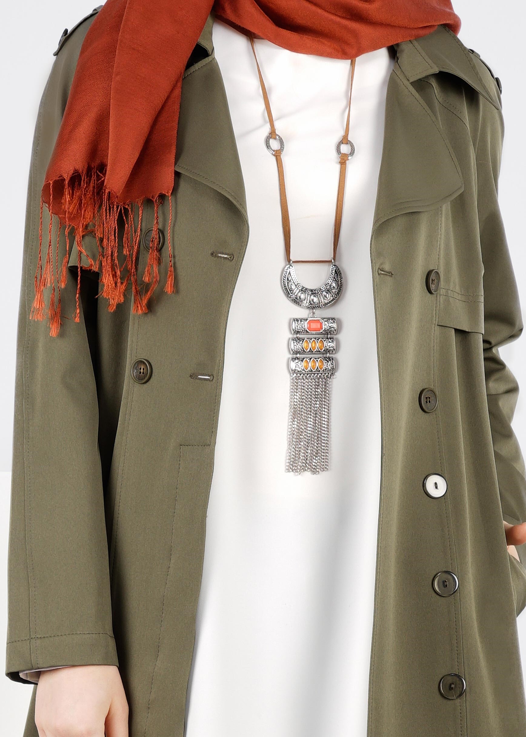 Tesettür giyim HAKİ 1019 YAREN 43717 TRENCH 38/46 TEK38