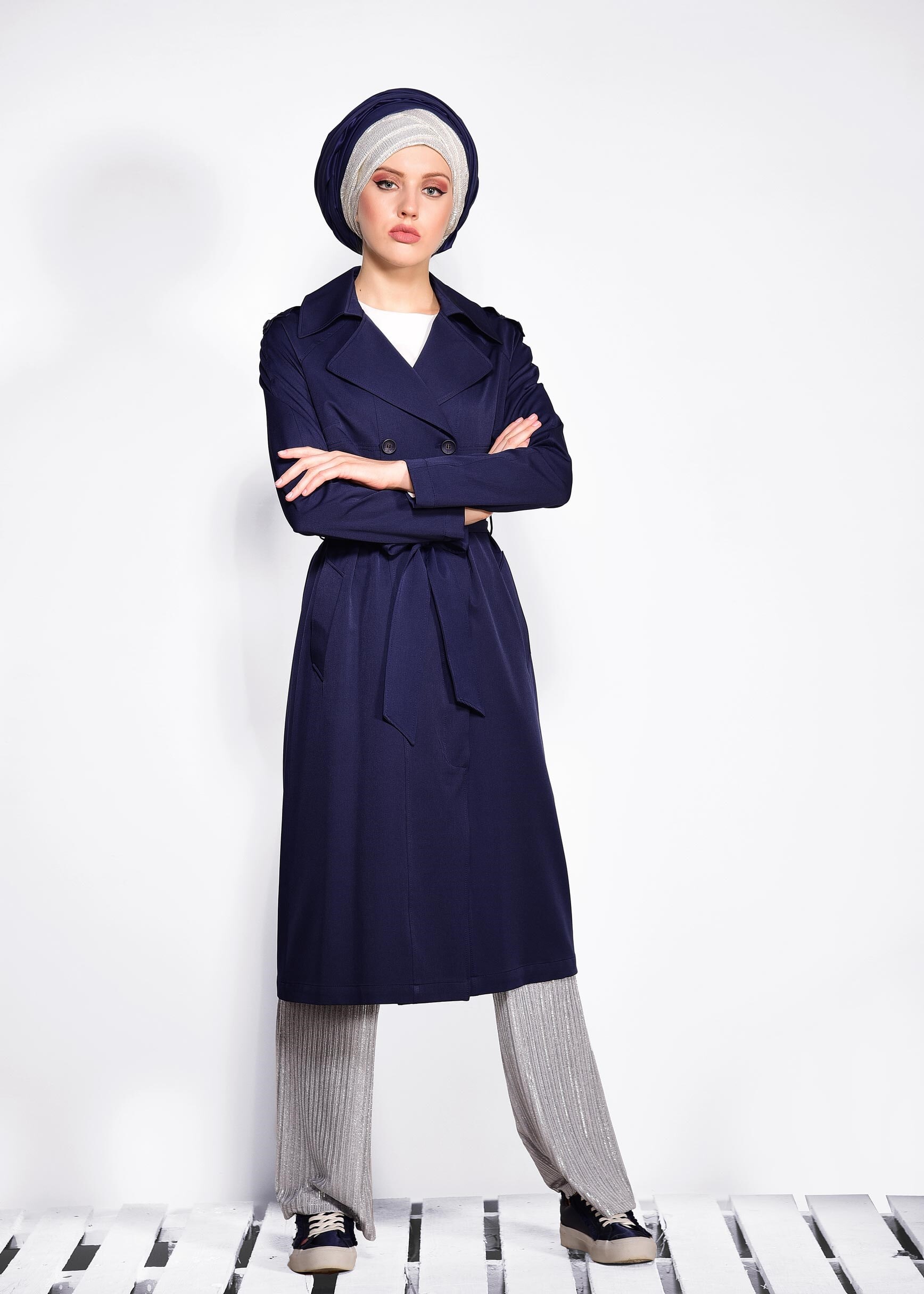 Tesettür giyim LACİVERT 1019 YAREN 43717 TRENCH 38/46 TEK38