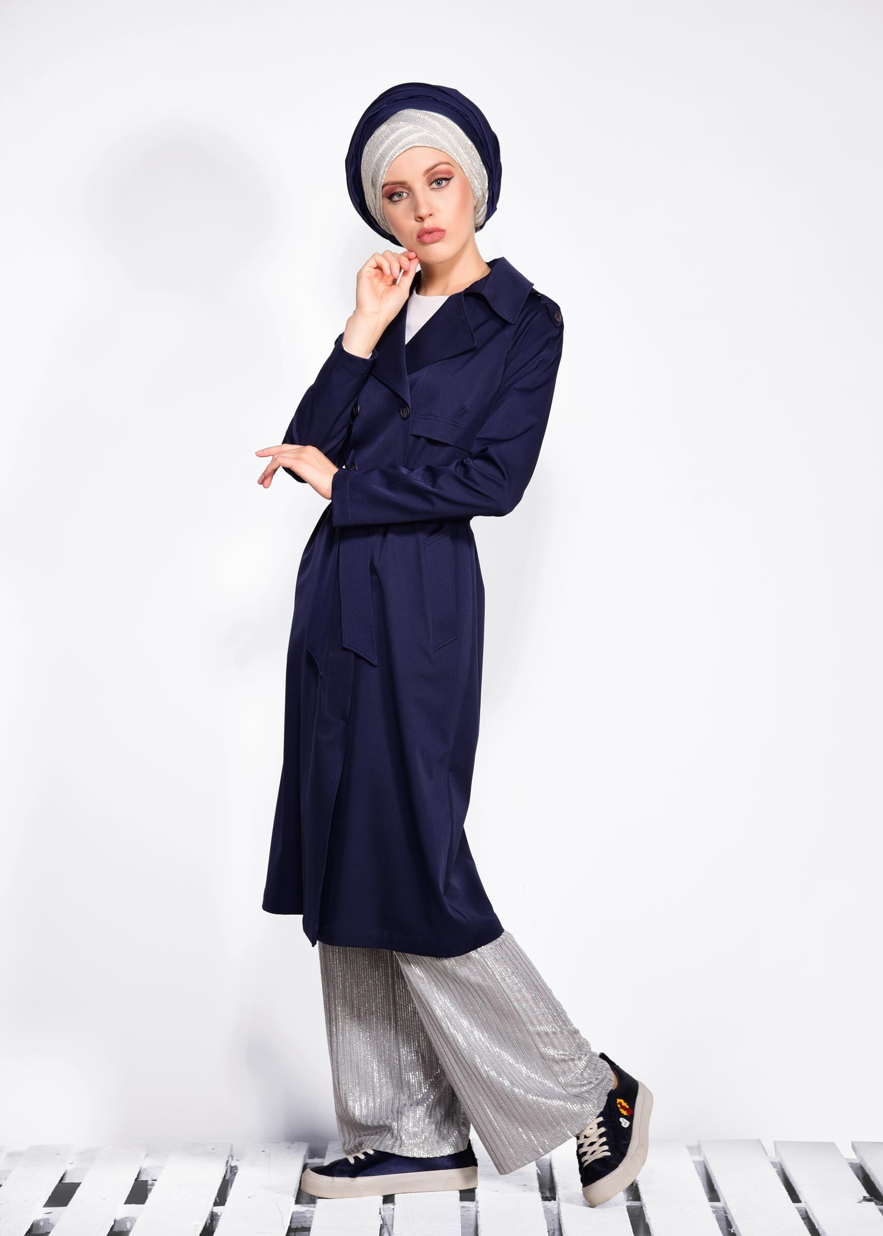 Tesettür giyim LACİVERT 1019 YAREN 43717 TRENCH 38/46 TEK38