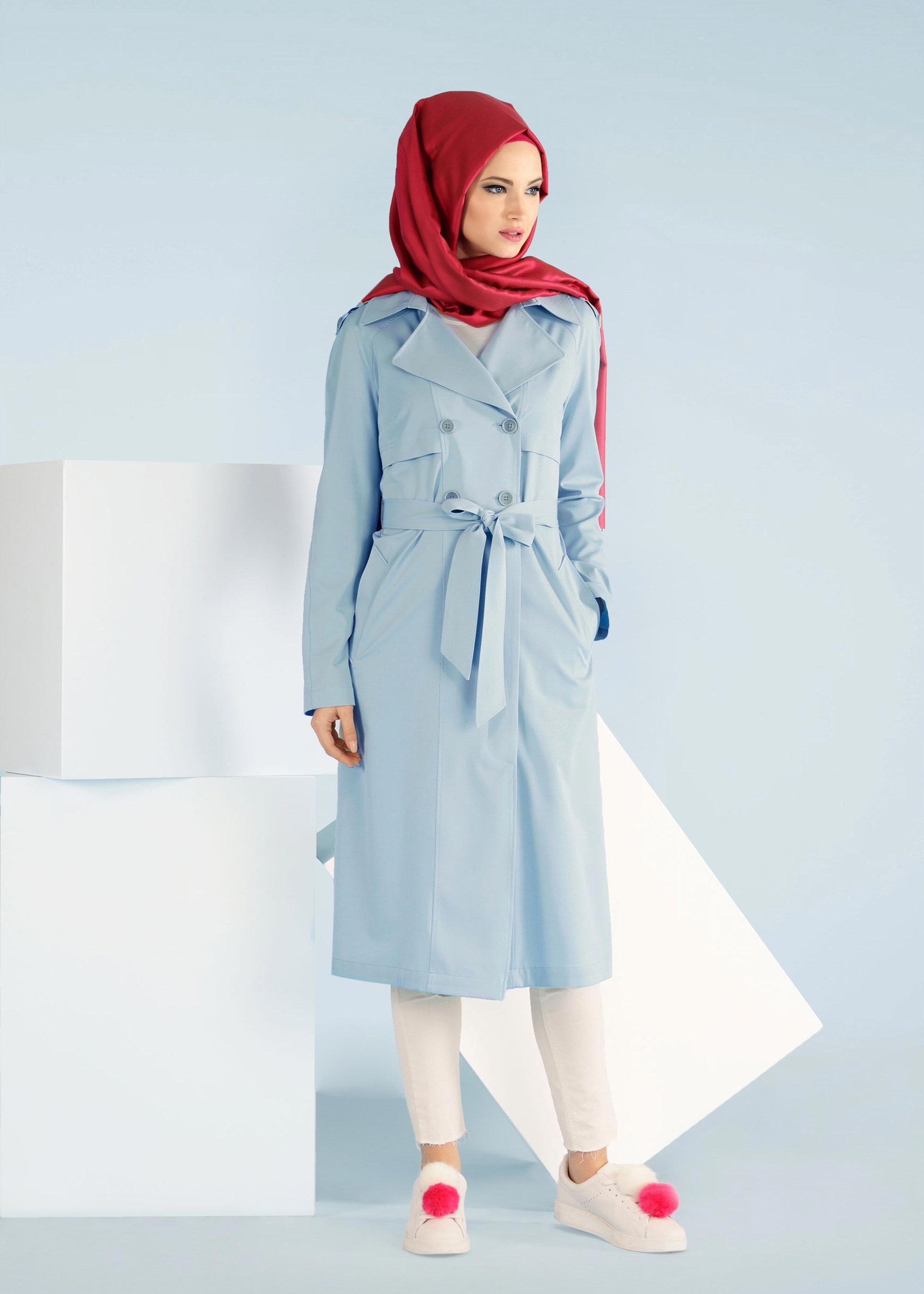 Tesettür giyim MAVİ 1019 YAREN 43717 TRENCH 38/46 TEK38