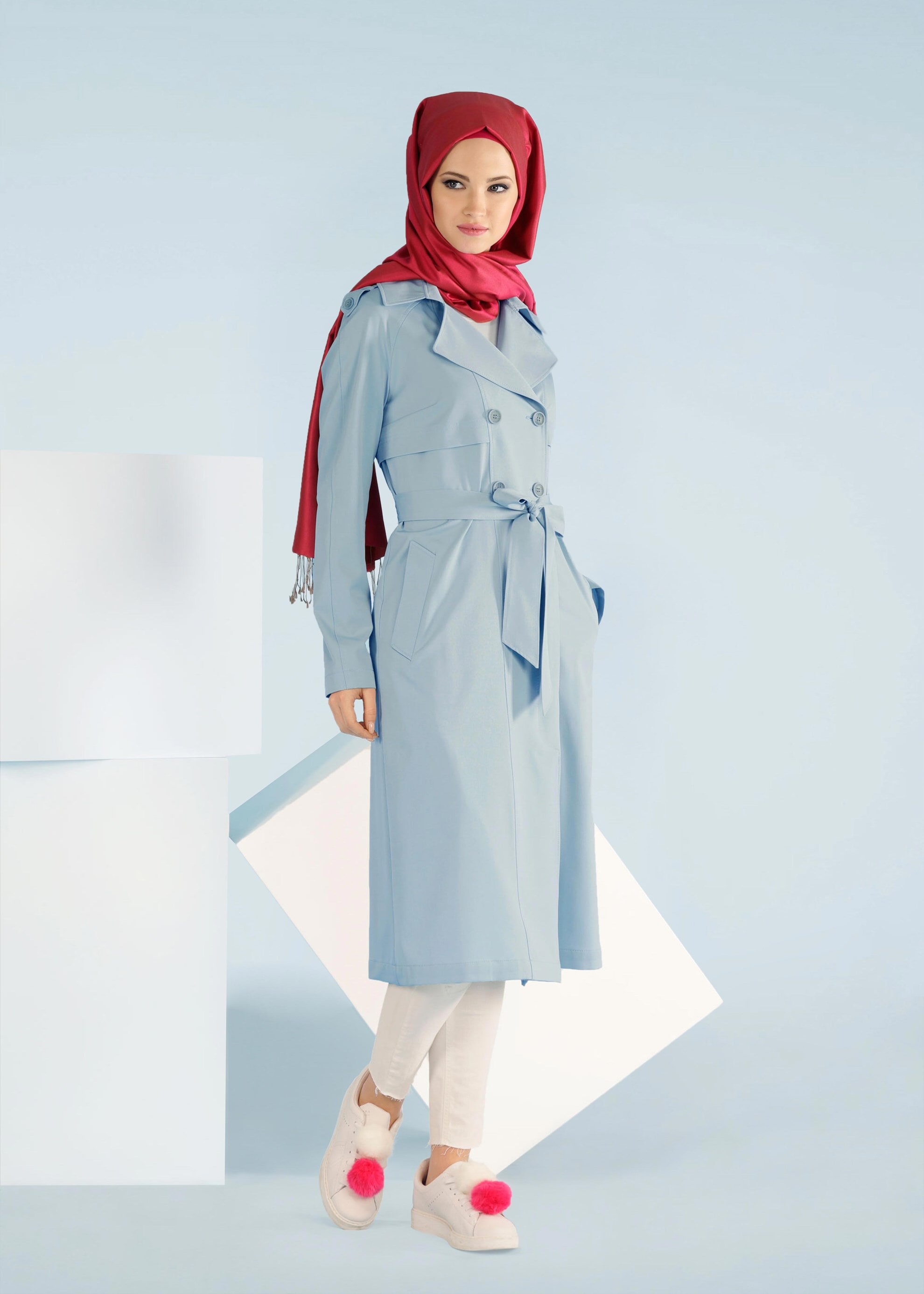 Tesettür giyim MAVİ 1019 YAREN 43717 TRENCH 38/46 TEK38