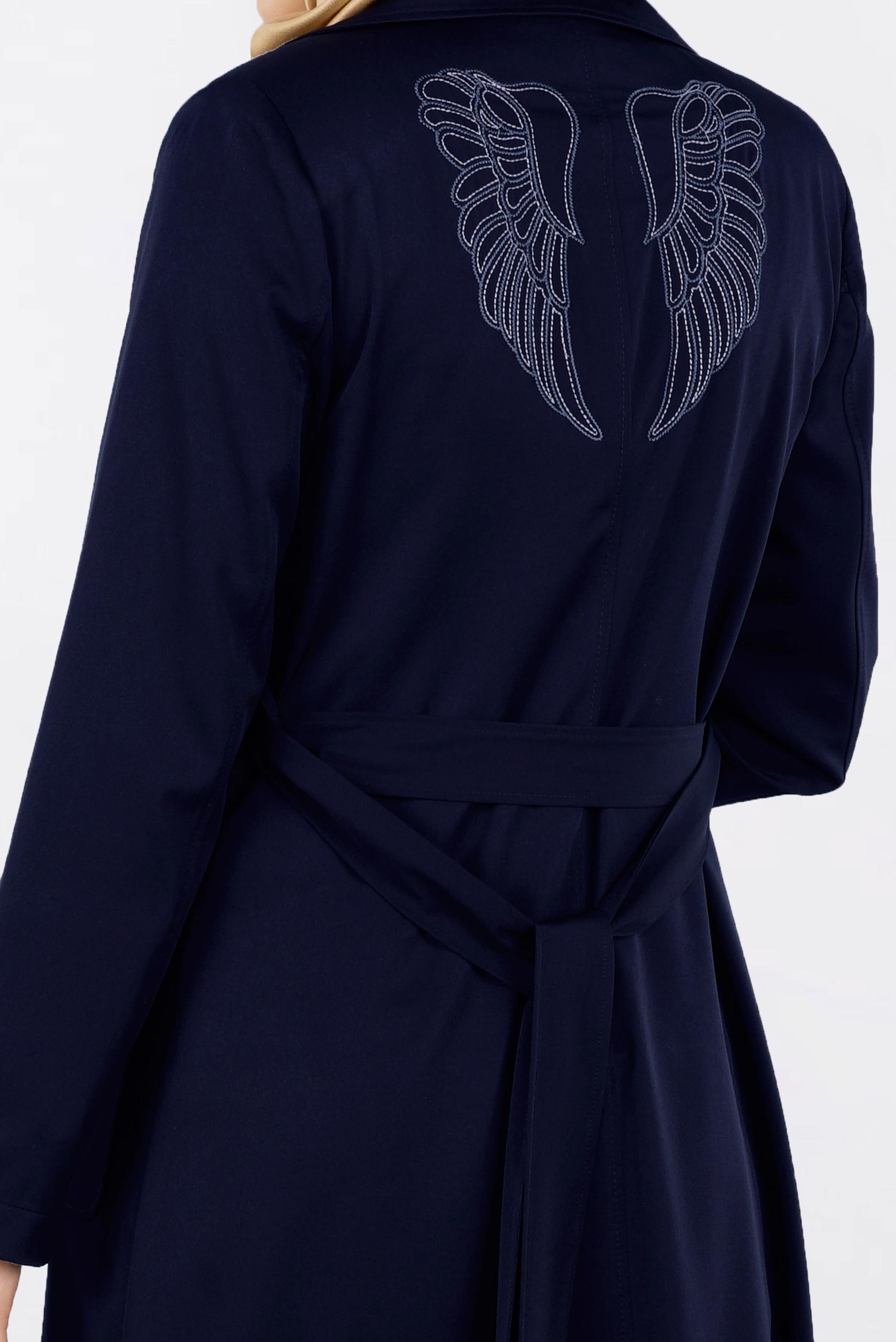 Tesettür giyim LACİVERT KUŞAKLI BASKILI TRENÇKOT 1021 