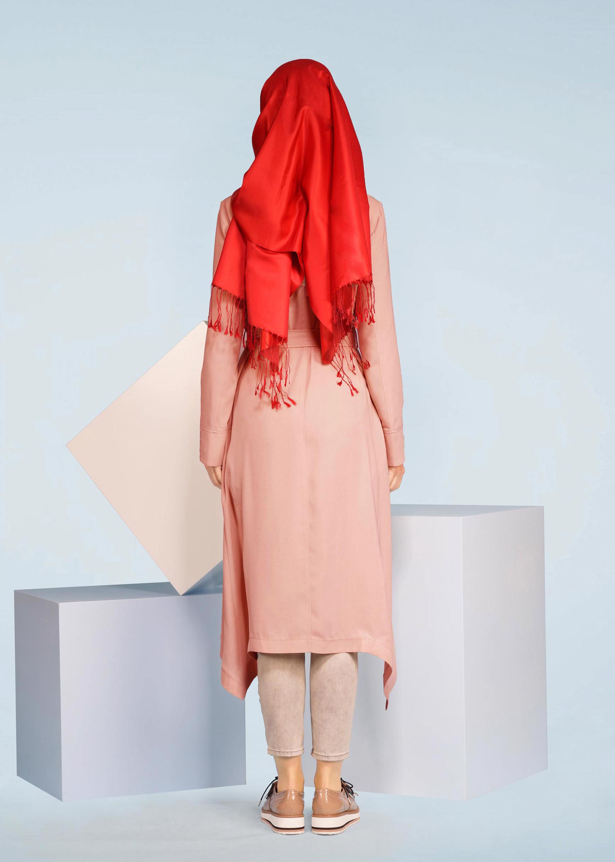 Tesettür giyim PUDRA DÜĞMELİ KUŞAKLI TRENÇKOT 1035 