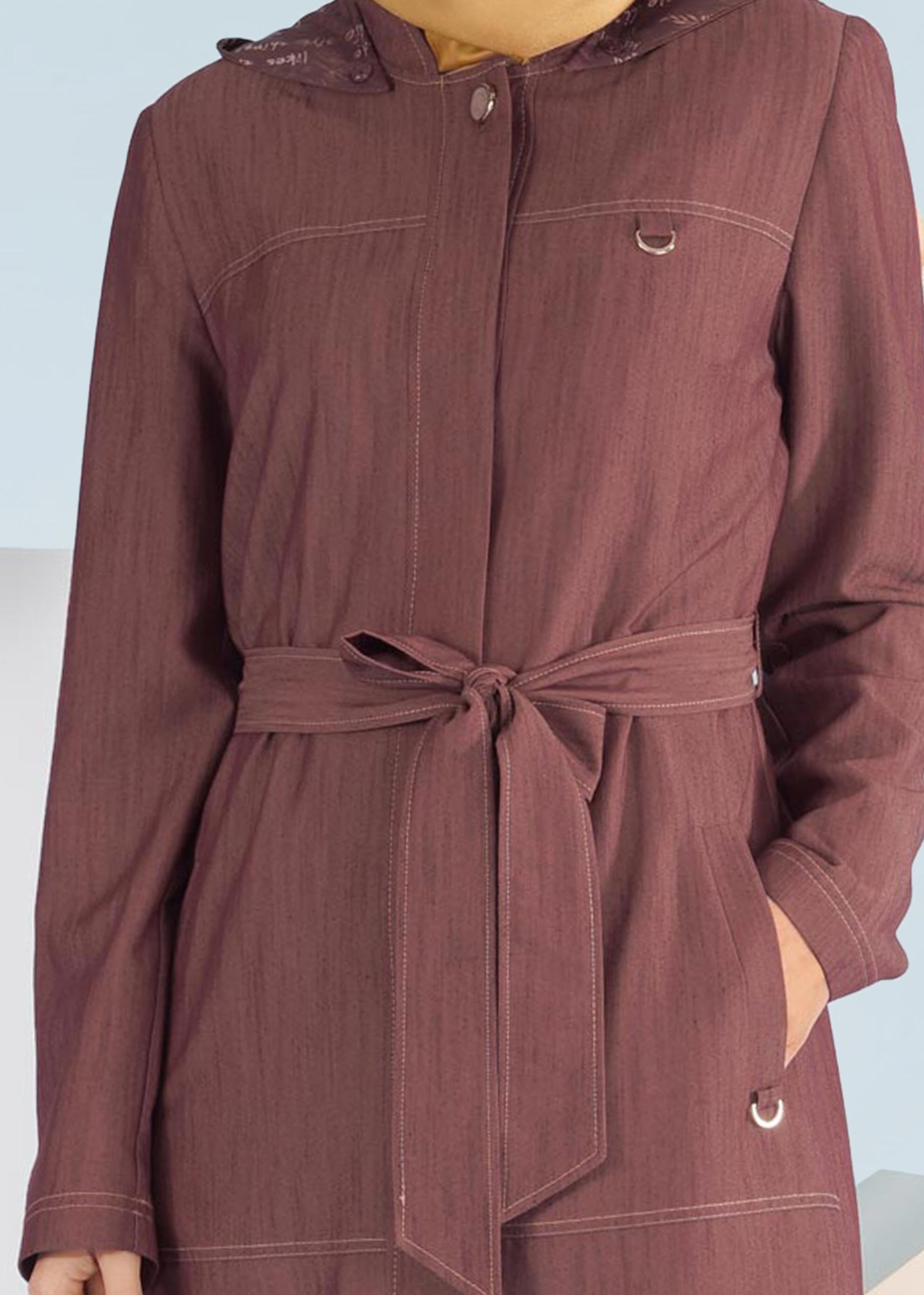 Tesettür giyim TURUNCU KUŞAKLI FERMUARLI TRENÇKOT 1038 