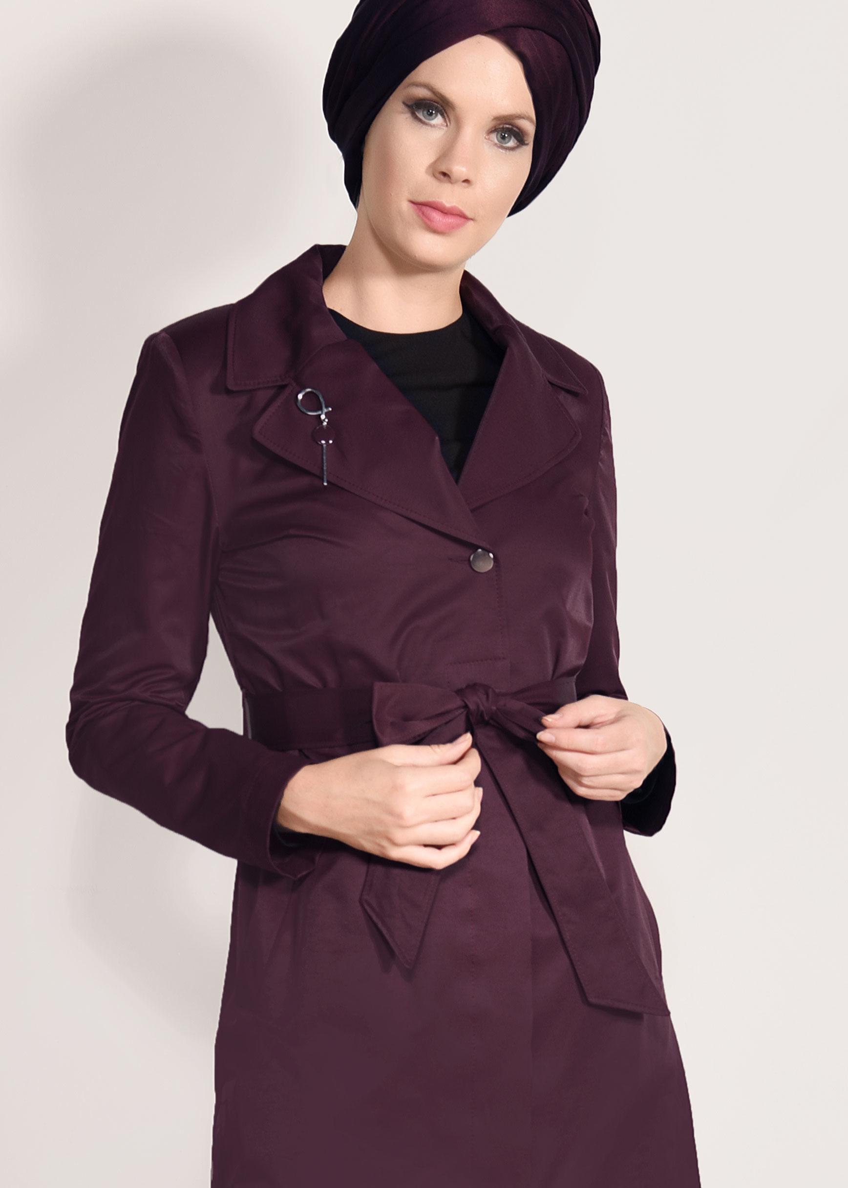 Tesettür giyim BORDO 1043 BURBERY TRENCH 38/46 TEK36