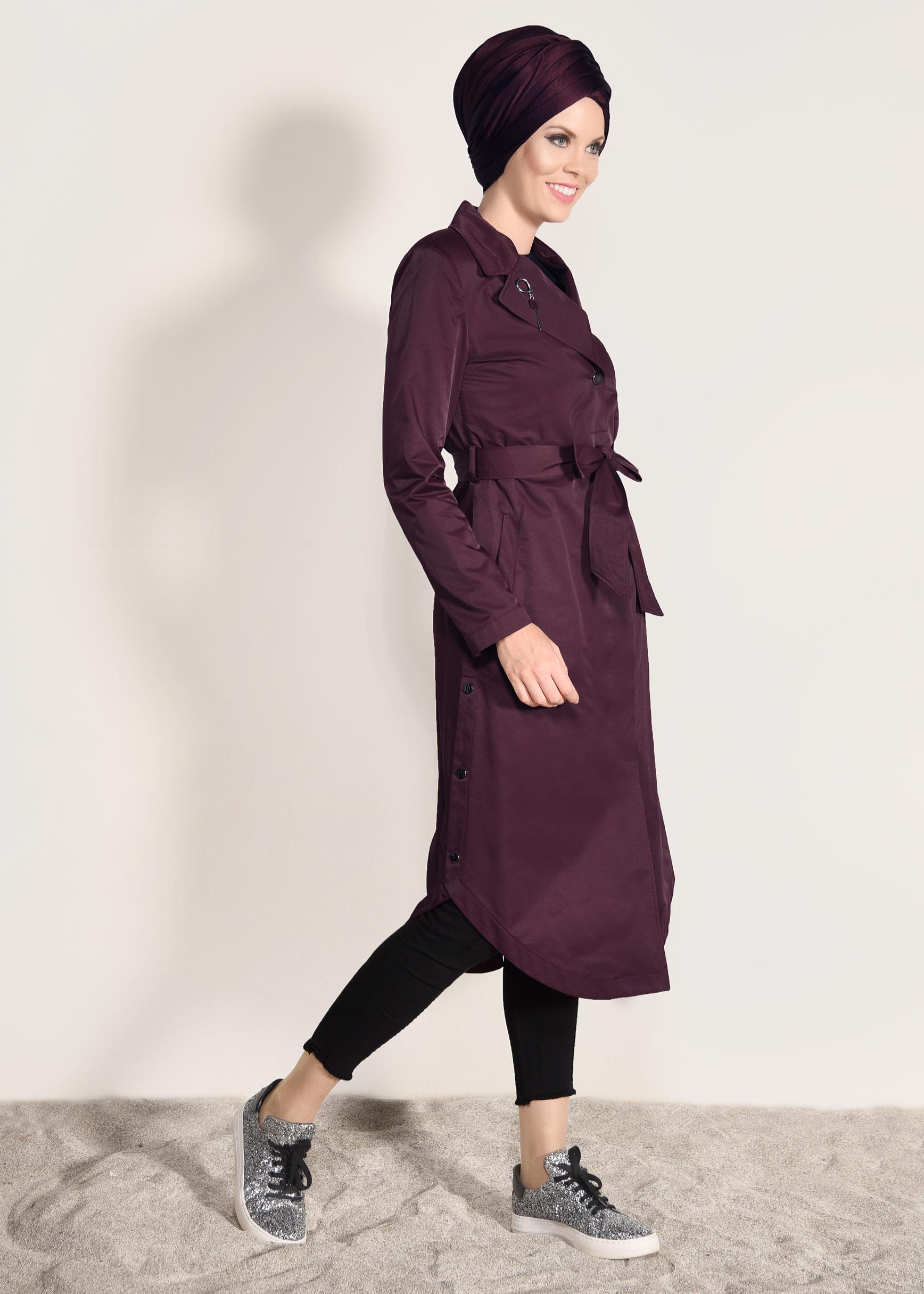 Tesettür giyim BORDO 1043 BURBERY TRENCH 38/46 TEK36