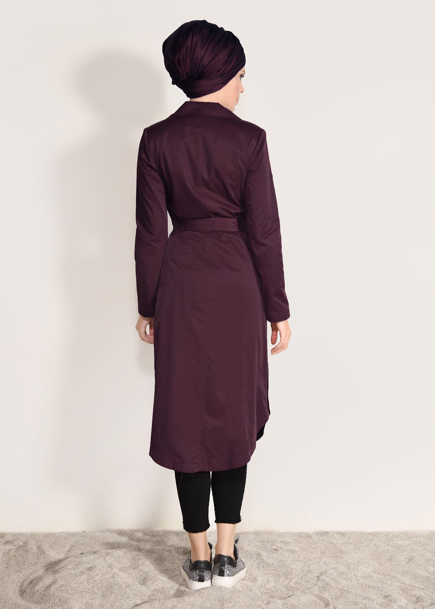Tesettür giyim BORDO 1043 BURBERY TRENCH 38/46 TEK36