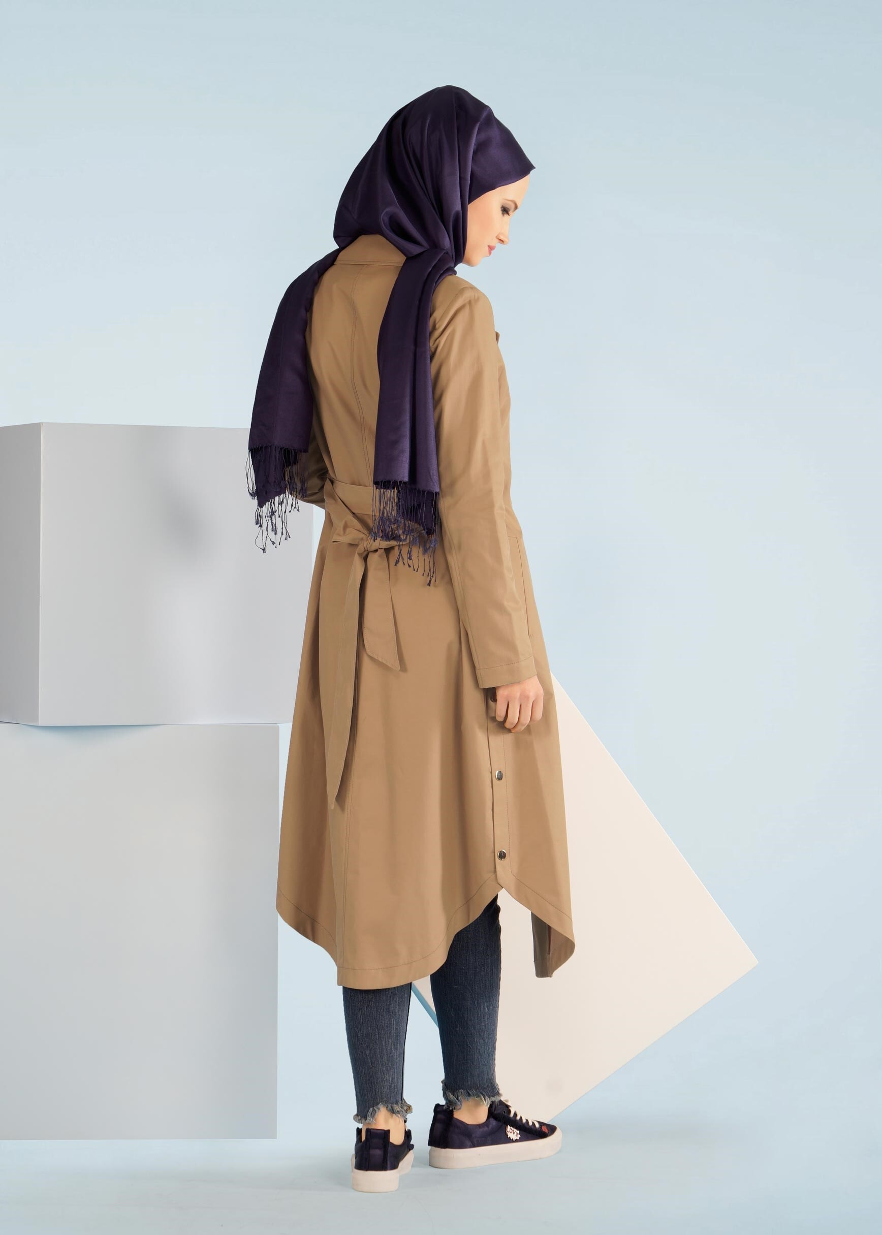 Tesettür giyim KAHVE 1043 BURBERY TRENCH 38/46 TEK36