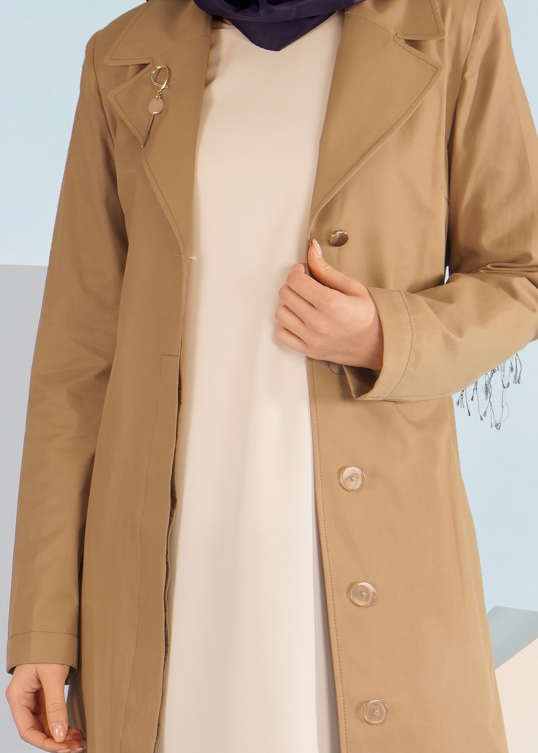 Tesettür giyim KAHVE 1043 BURBERY TRENCH 38/46 TEK36