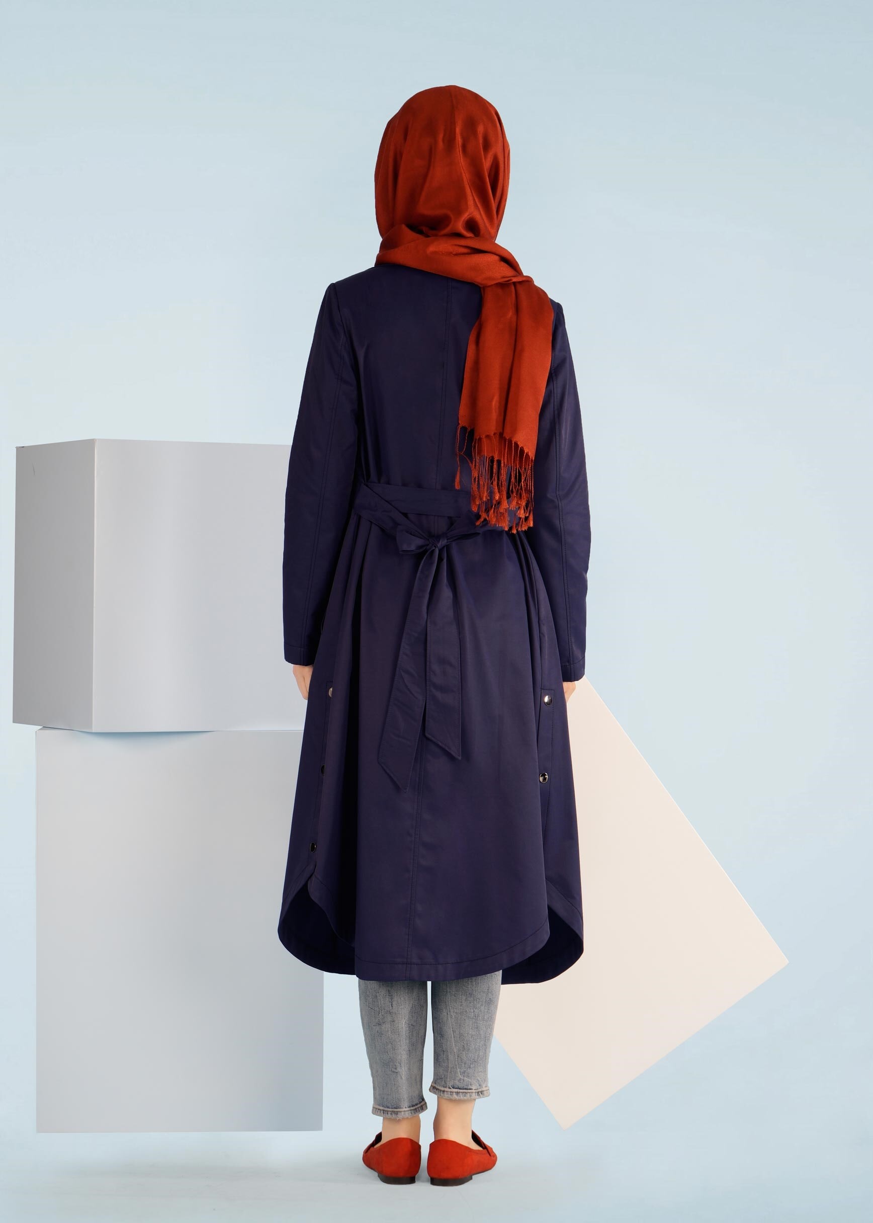 Tesettür giyim LACİVERT 1043 BURBERY TRENCH 38/46 TEK36