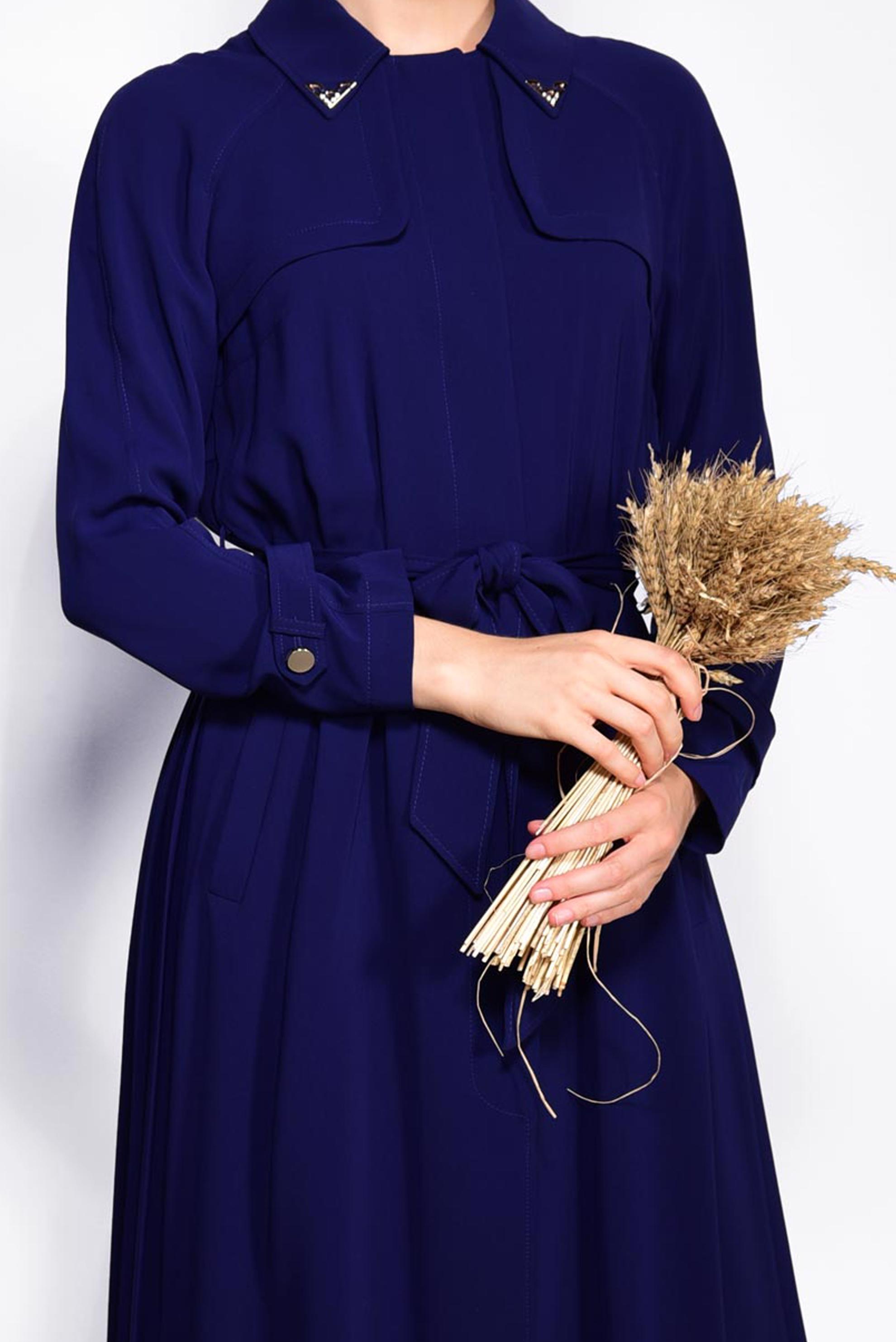 Tesettür giyim LACİVERT KUŞAKLI ARKASI PİLİSELİ TRENÇKOT 1044 