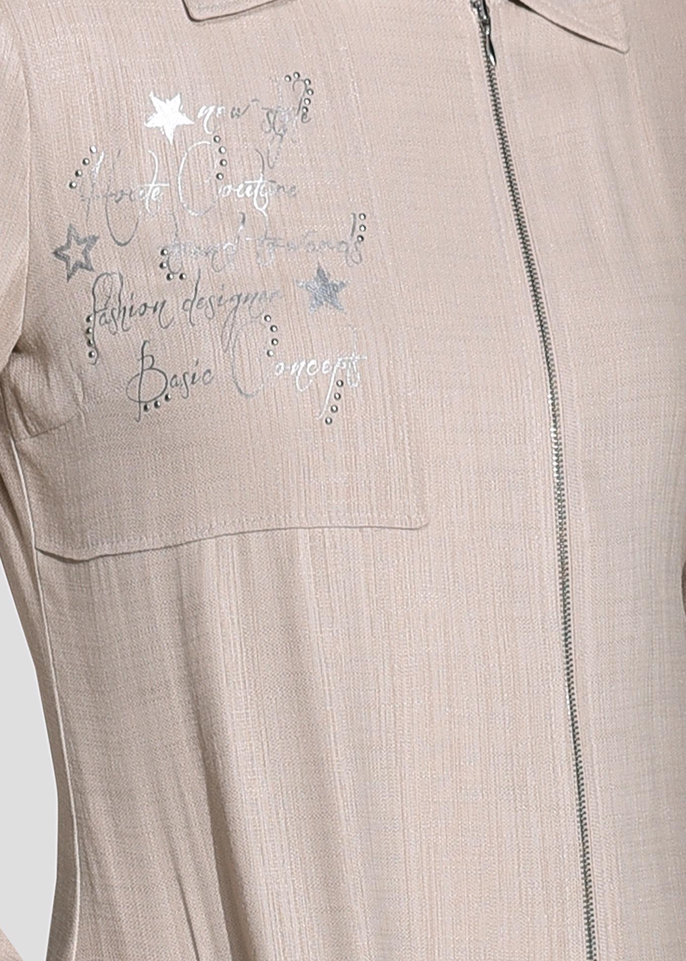 Tesettür giyim BEJ ÖNÜ BASKILI FERMUARLI TRENÇKOT 1050