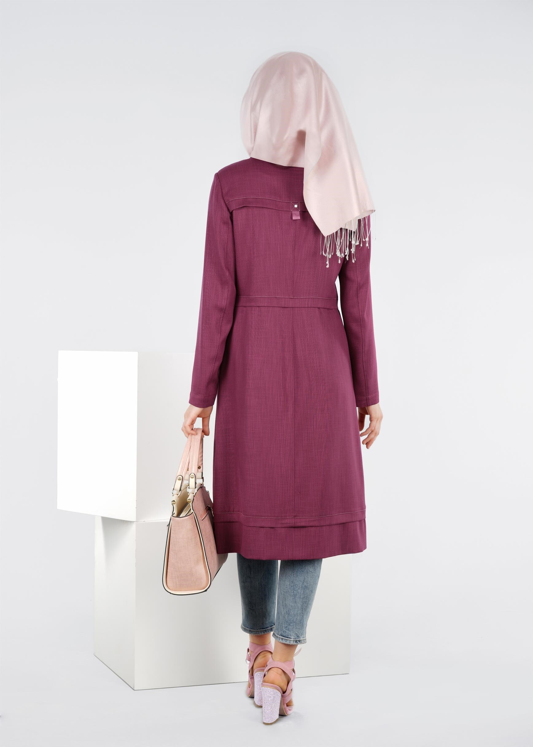 Tesettür giyim FUŞYA FERMUARLI TRENÇKOT 1054 