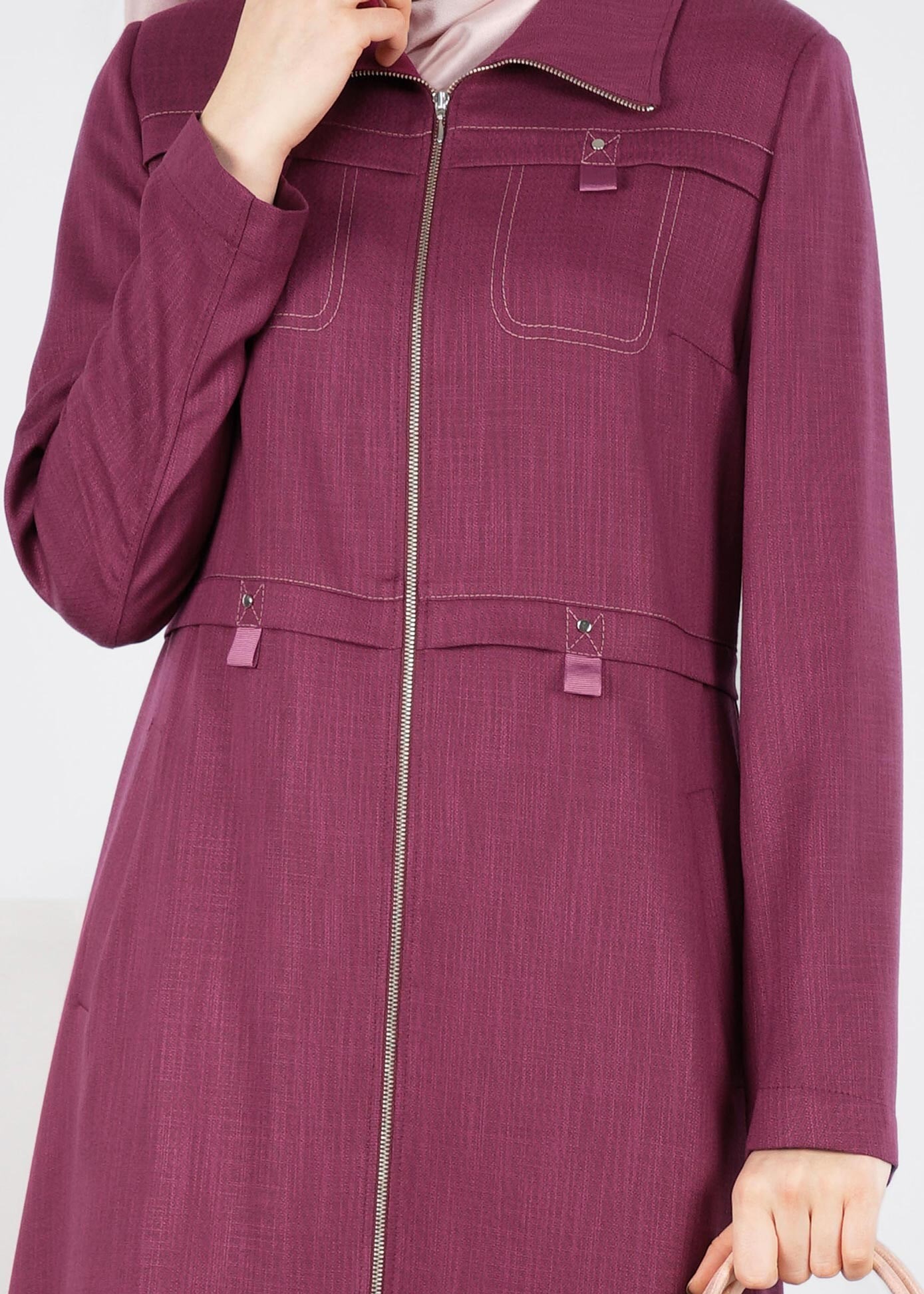 Tesettür giyim FUŞYA FERMUARLI TRENÇKOT 1054 