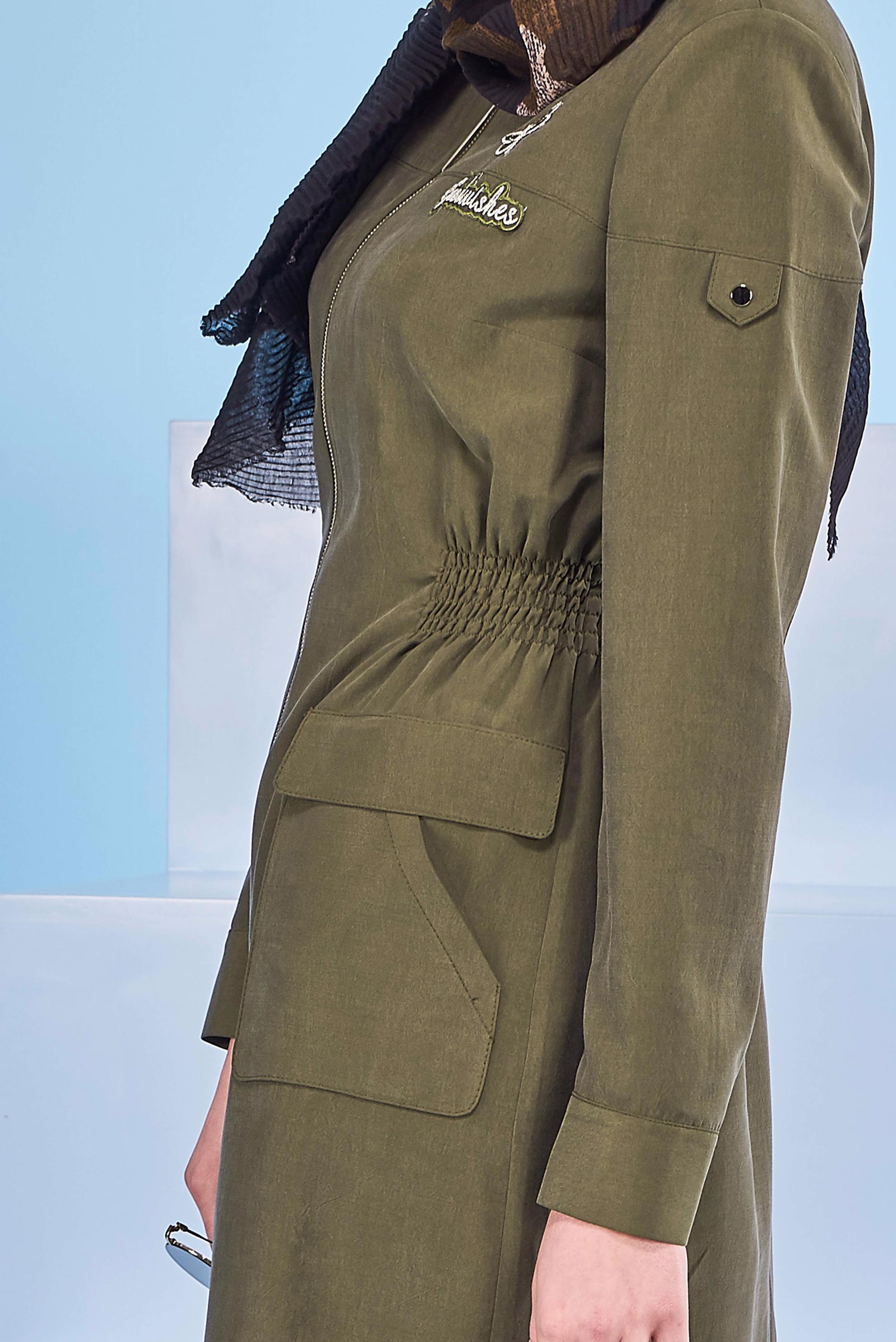 Tesettür giyim HAKİ FERMUARLI CEPLİ TRENÇKOT 1062 