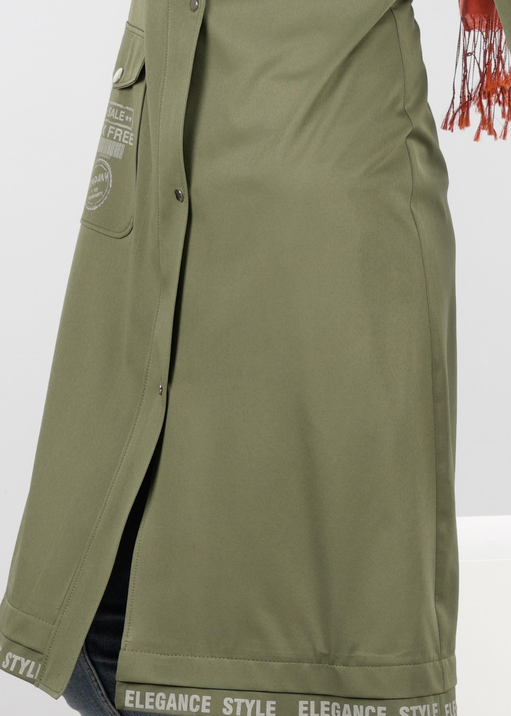 Tesettür giyim HAKİ TEK CEPLİ ÇITÇITLI TRENÇKOT 1064