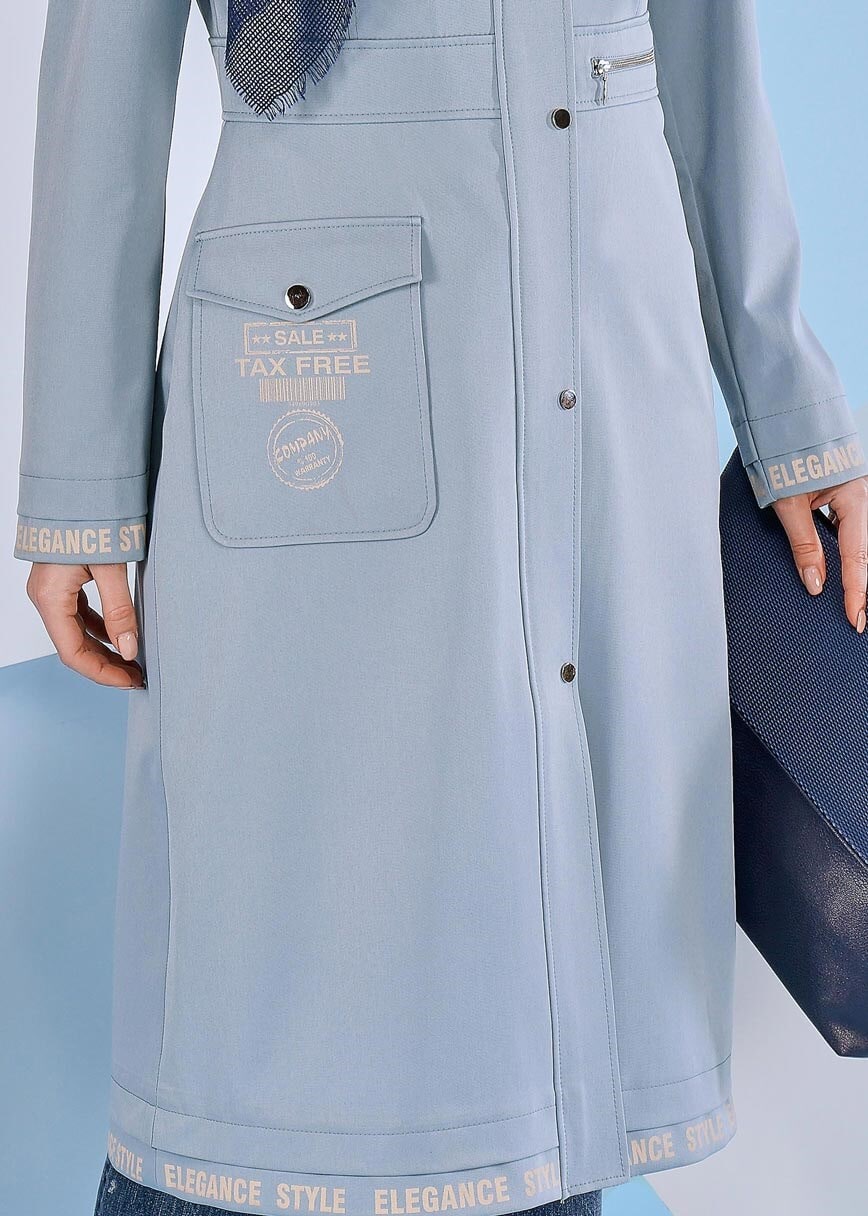 Tesettür giyim MAVİ TEK CEPLİ ÇITÇITLI TRENÇKOT 1064