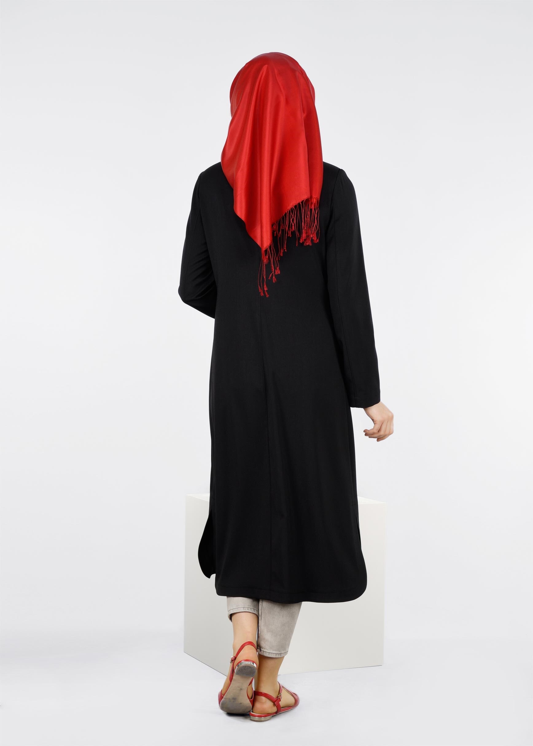 Tesettür giyim SİYAH FERMUARLI DÜZ TRENÇKOT 1066 