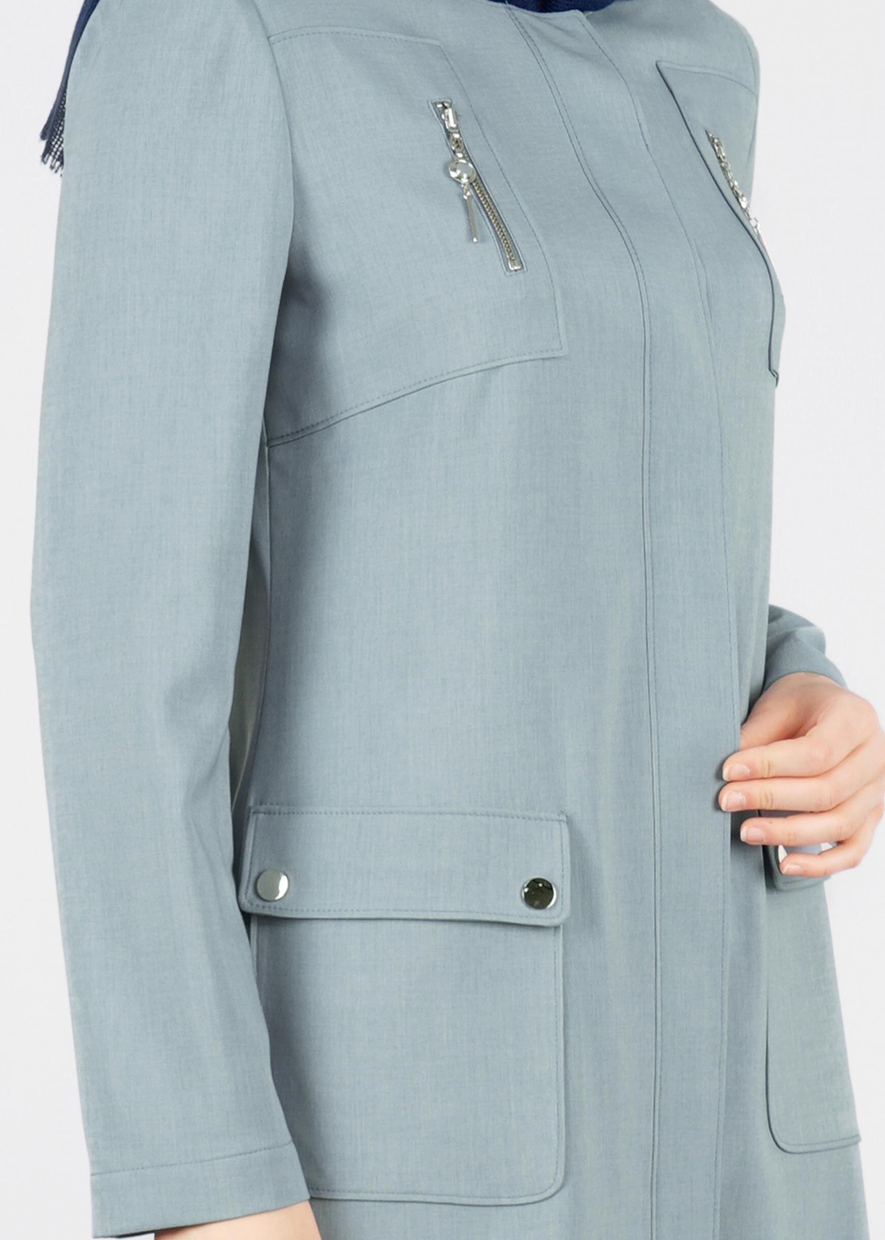 Tesettür giyim MAVİ FERMUARLI DÜZ TRENÇKOT 1066 