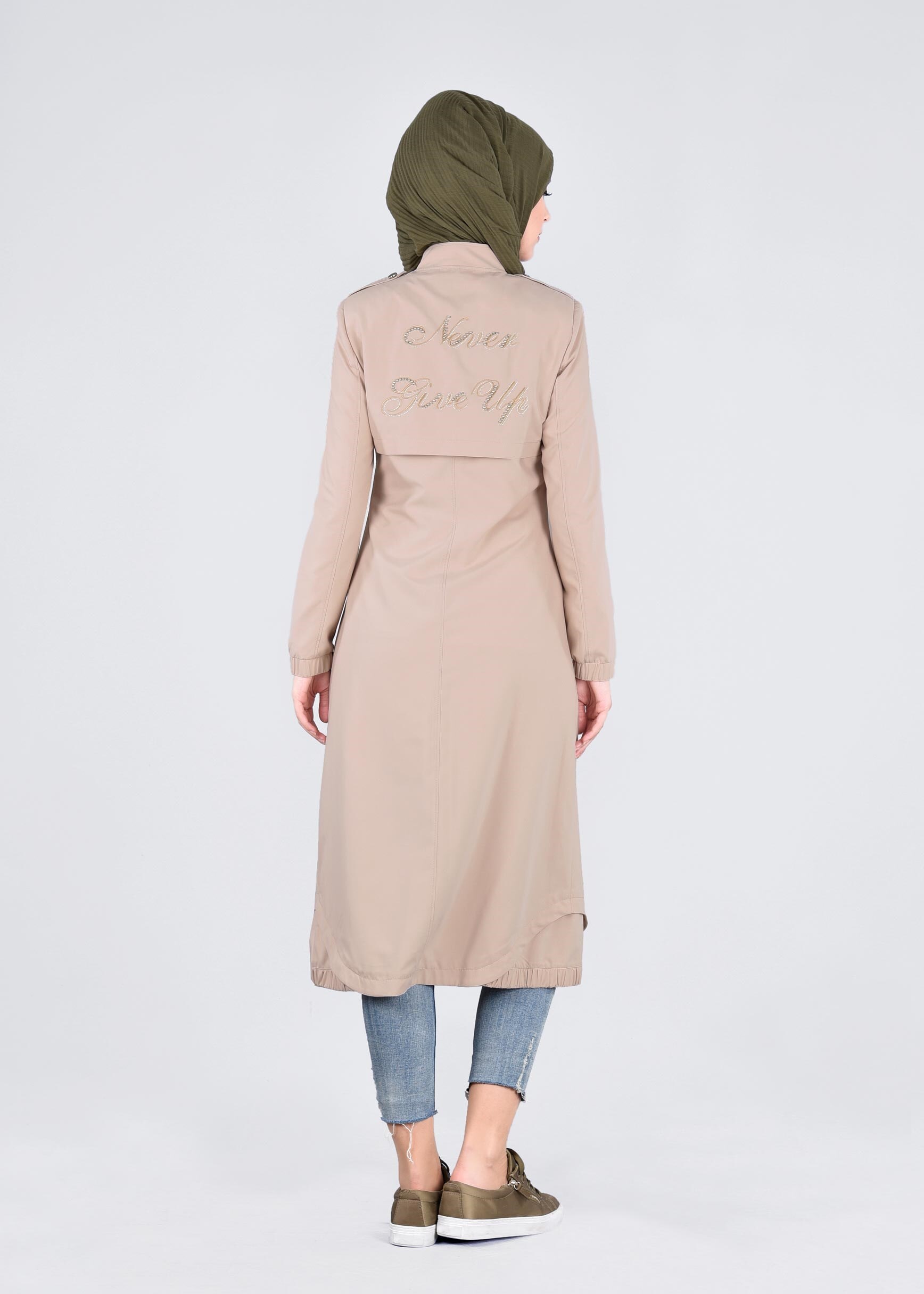 Tesettür giyim KAHVE BASKILI TRENÇKOT 1067