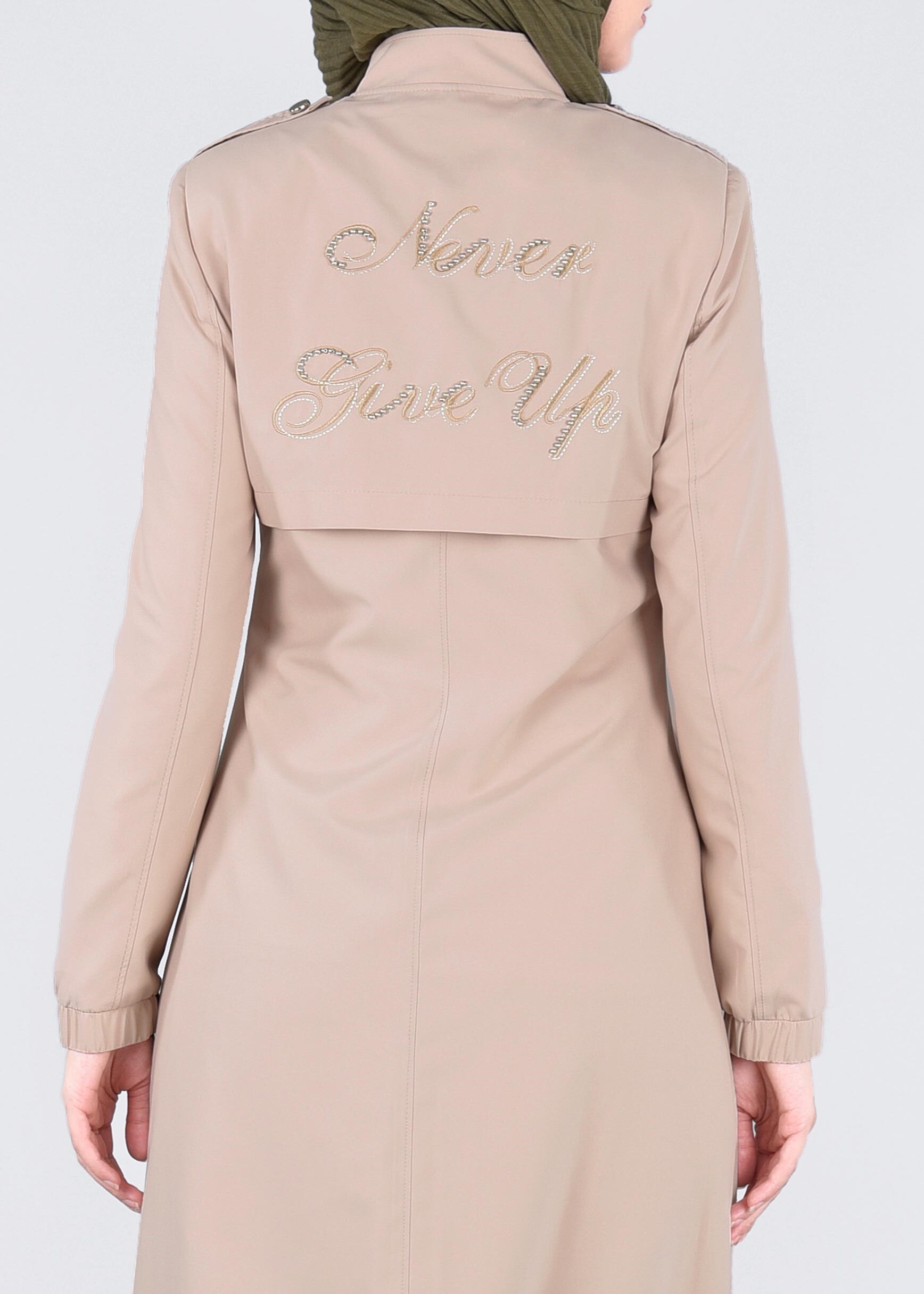 Tesettür giyim KAHVE BASKILI TRENÇKOT 1067