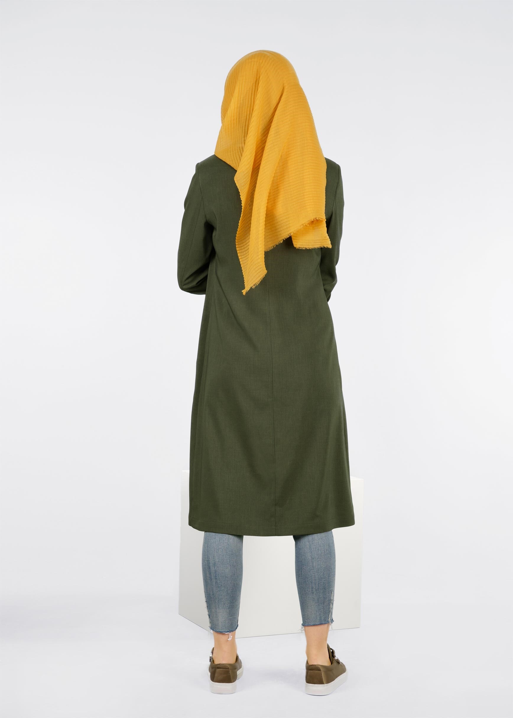 Tesettür giyim HAKİ FERMUARLI SPOR TRENÇKOT 1068 