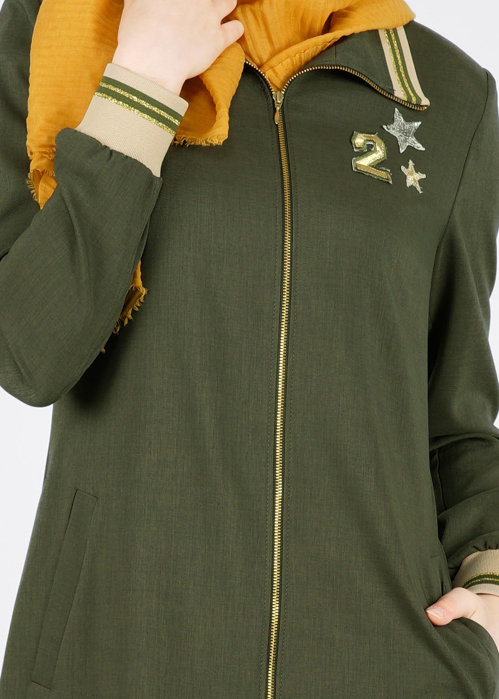 Tesettür giyim HAKİ FERMUARLI SPOR TRENÇKOT 1068 