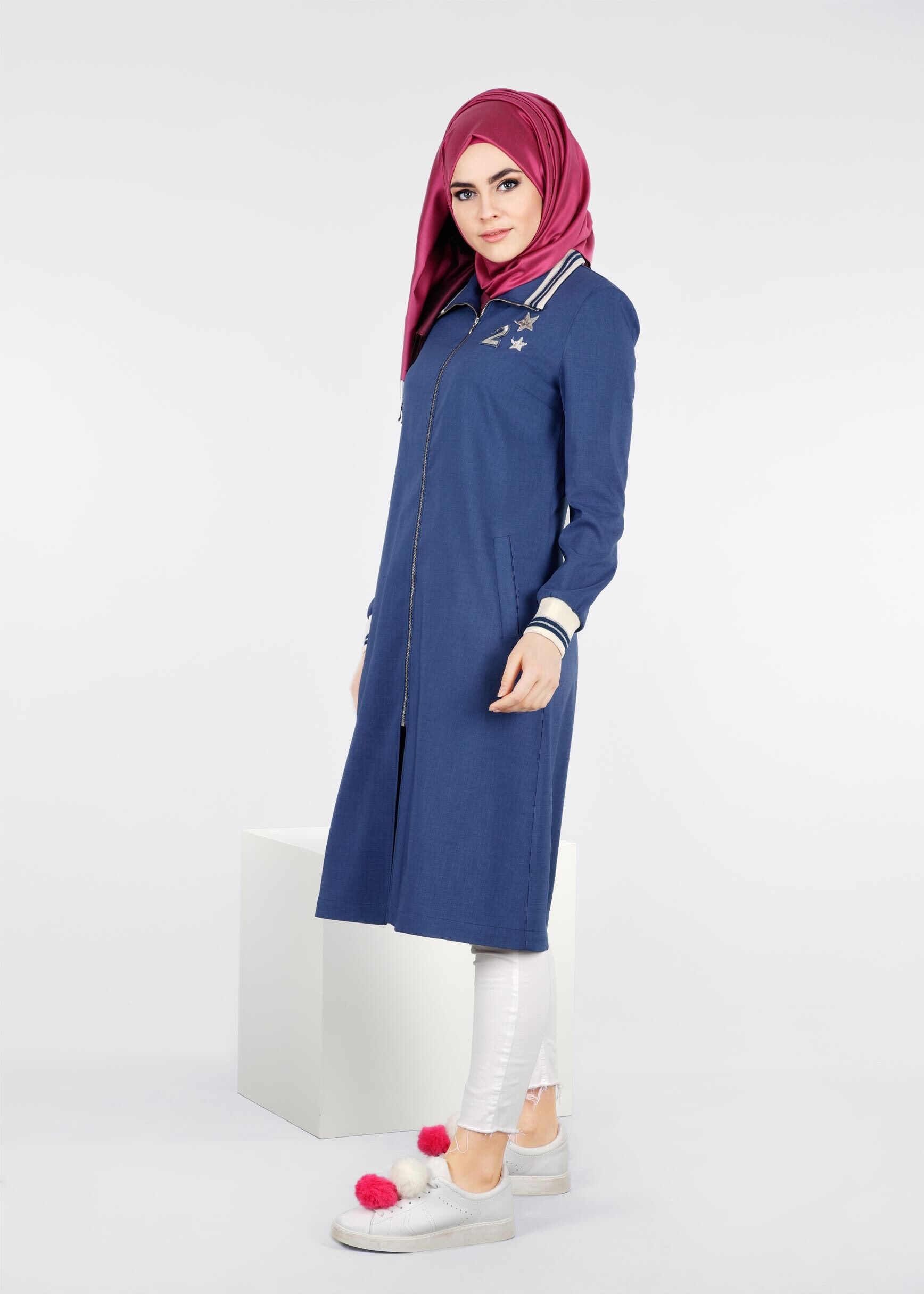 Tesettür giyim LACİVERT FERMUARLI SPOR TRENÇKOT 1068 