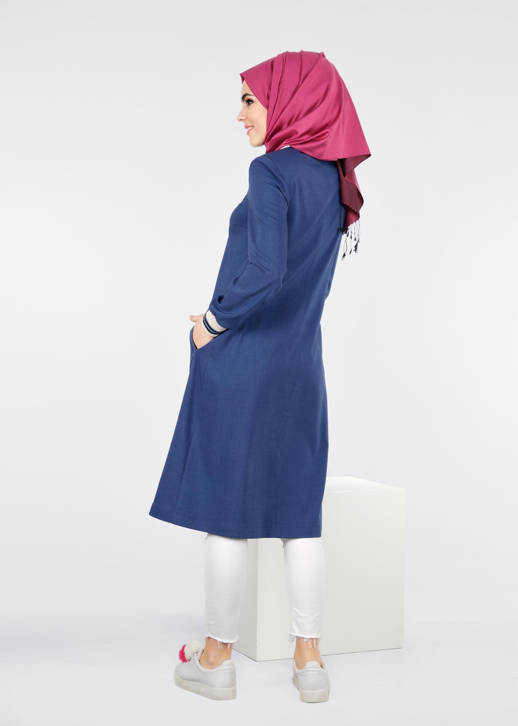 Tesettür giyim LACİVERT FERMUARLI SPOR TRENÇKOT 1068 