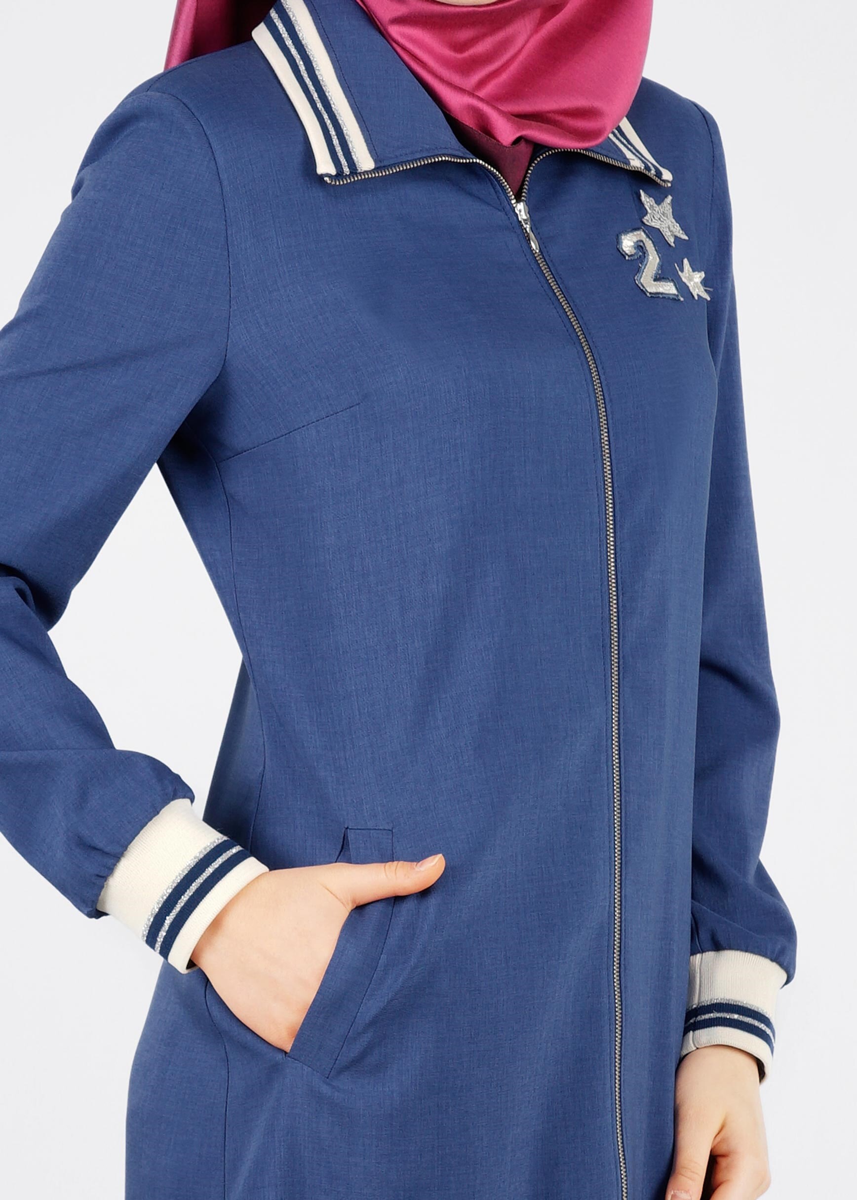 Tesettür giyim LACİVERT FERMUARLI SPOR TRENÇKOT 1068 