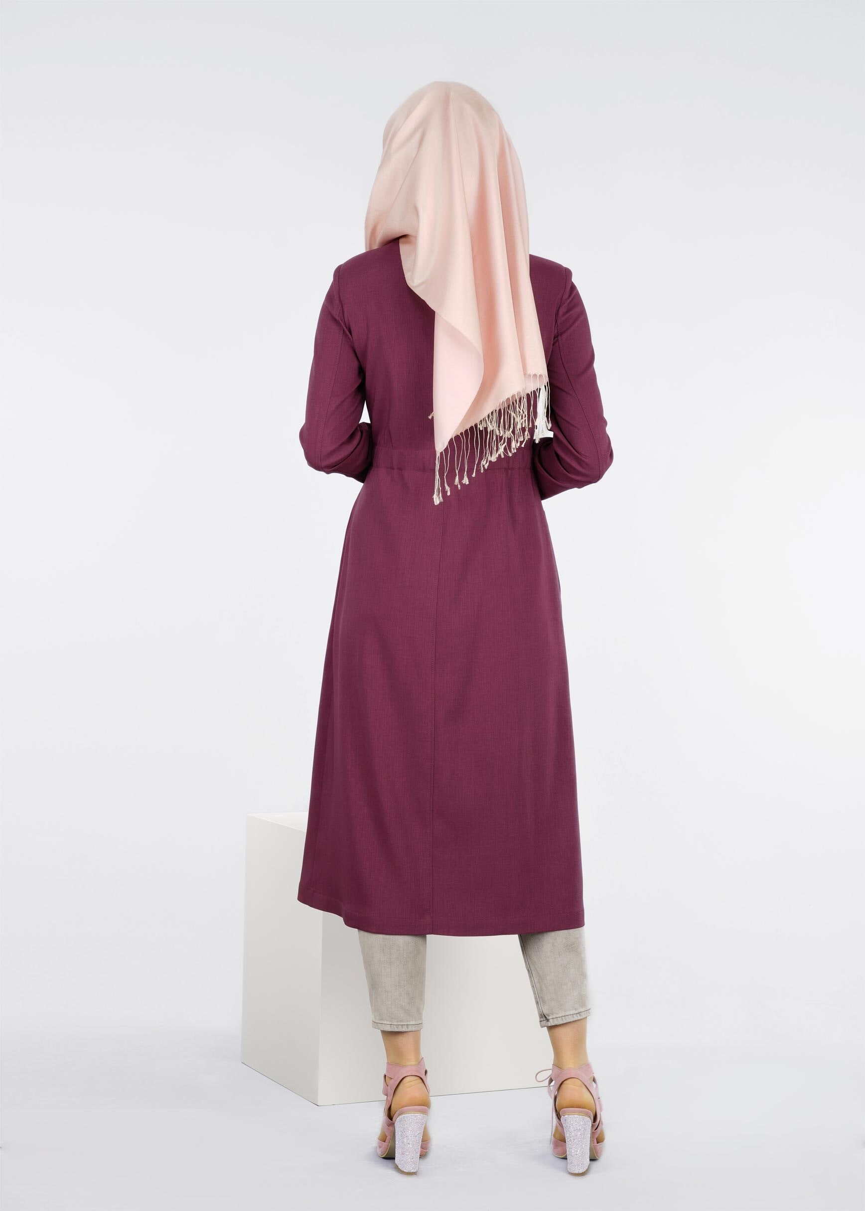 Tesettür giyim MOR KEMERLİ TRENÇKOT 1073