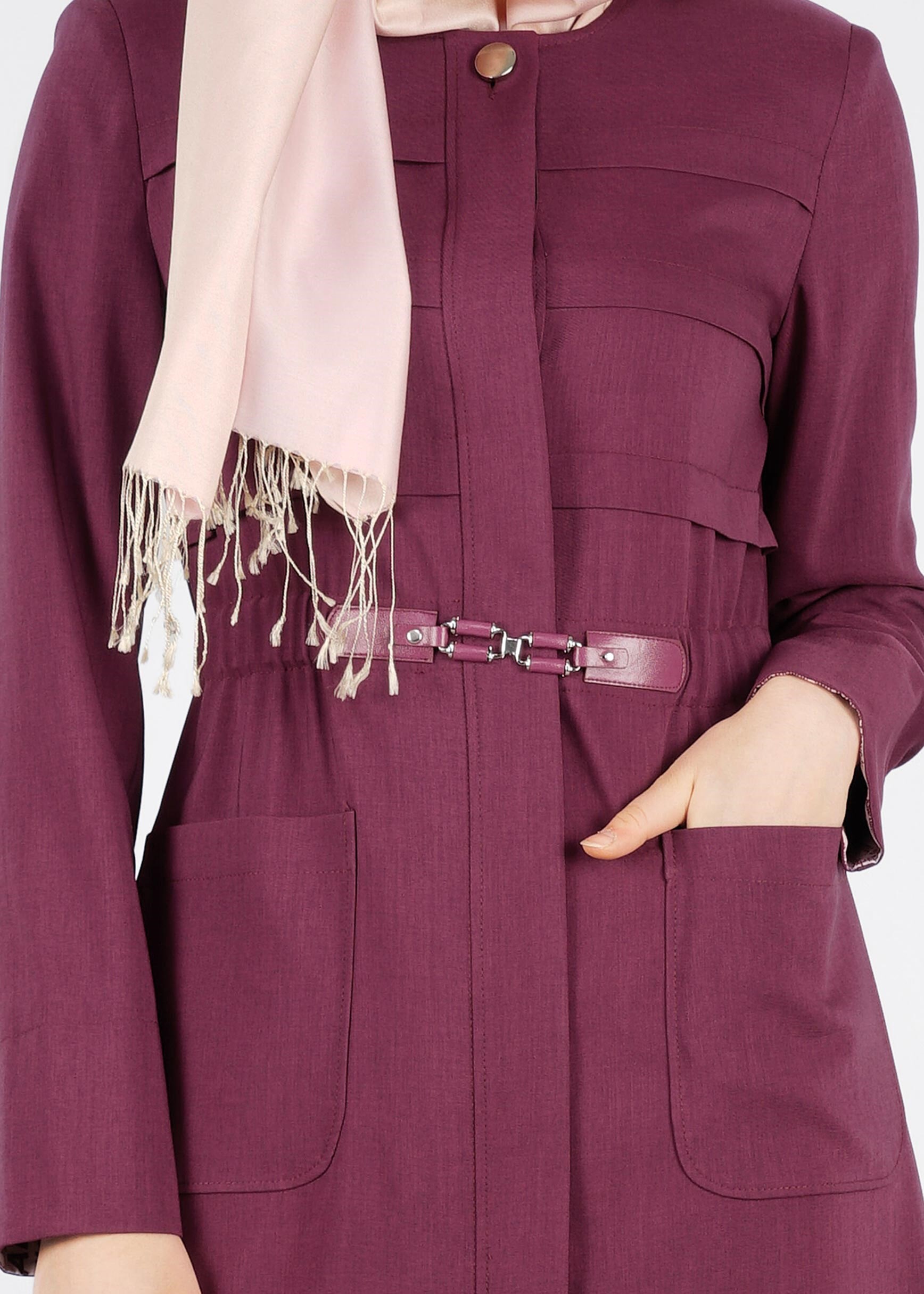 Tesettür giyim MOR KEMERLİ TRENÇKOT 1073