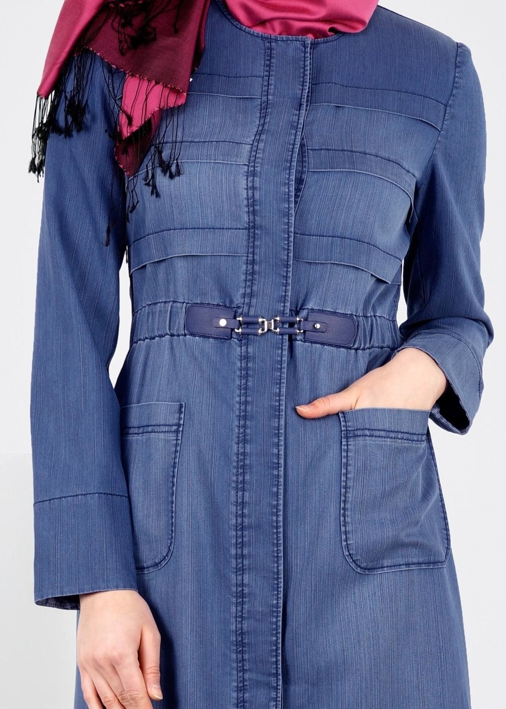 Tesettür giyim LACİVERT DENİM TRENÇKOT 1089