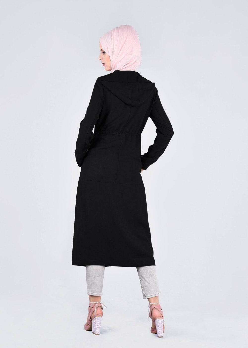 Tesettür giyim SİYAH FERMUARLI TRENÇKOT 1094 