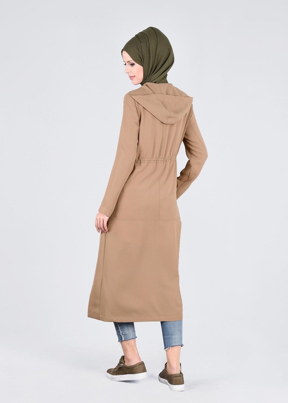 Tesettür giyim BEJ FERMUARLI TRENÇKOT 1094 