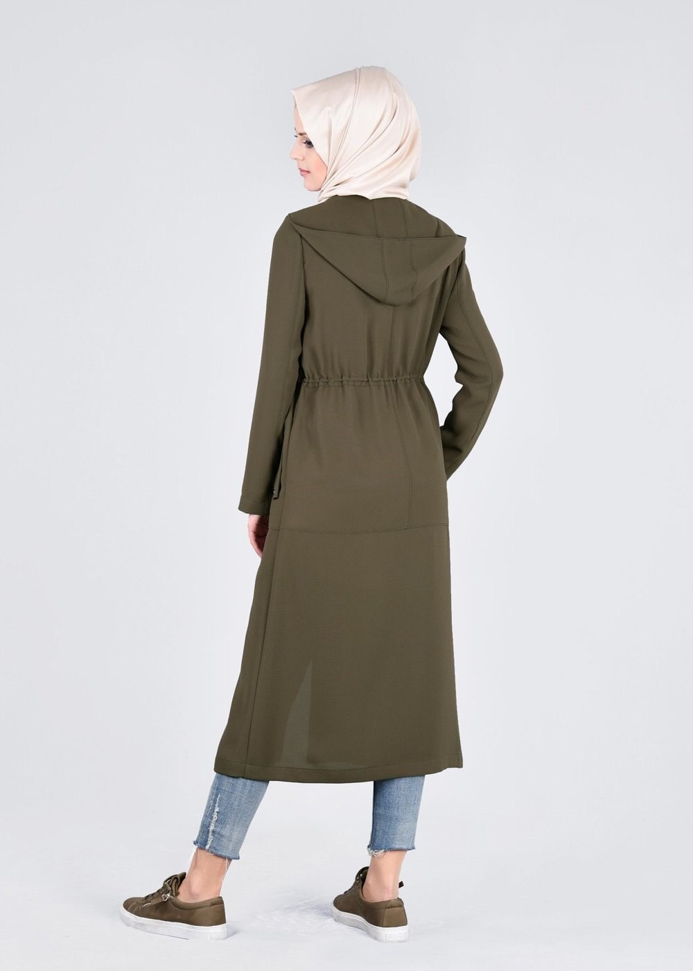 Tesettür giyim HAKİ FERMUARLI TRENÇKOT 1094 