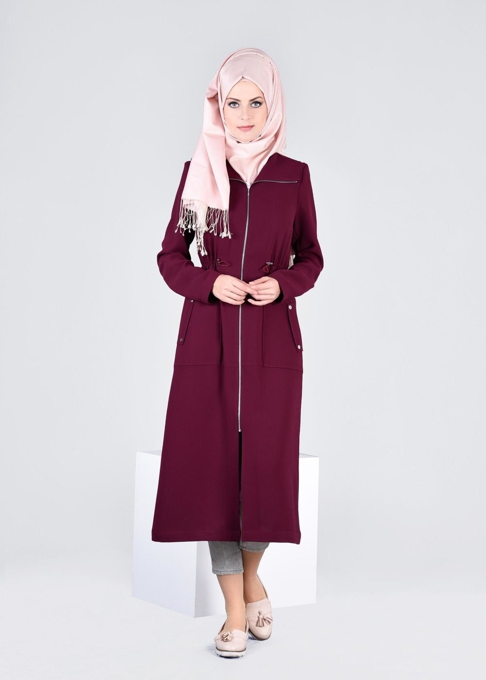 Tesettür giyim MÜRDÜM FERMUARLI TRENÇKOT 1094 