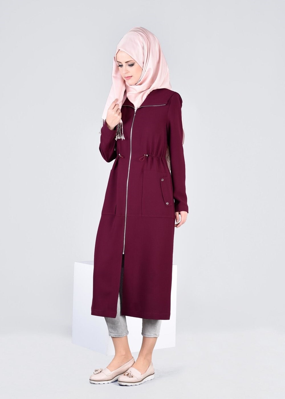Tesettür giyim MÜRDÜM FERMUARLI TRENÇKOT 1094 