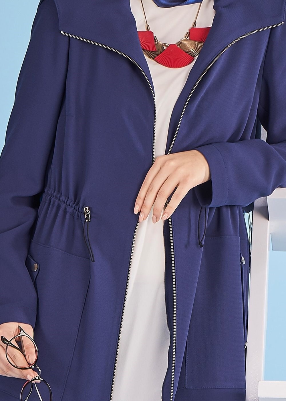 Tesettür giyim LACİVERT FERMUARLI TRENÇKOT 1094 