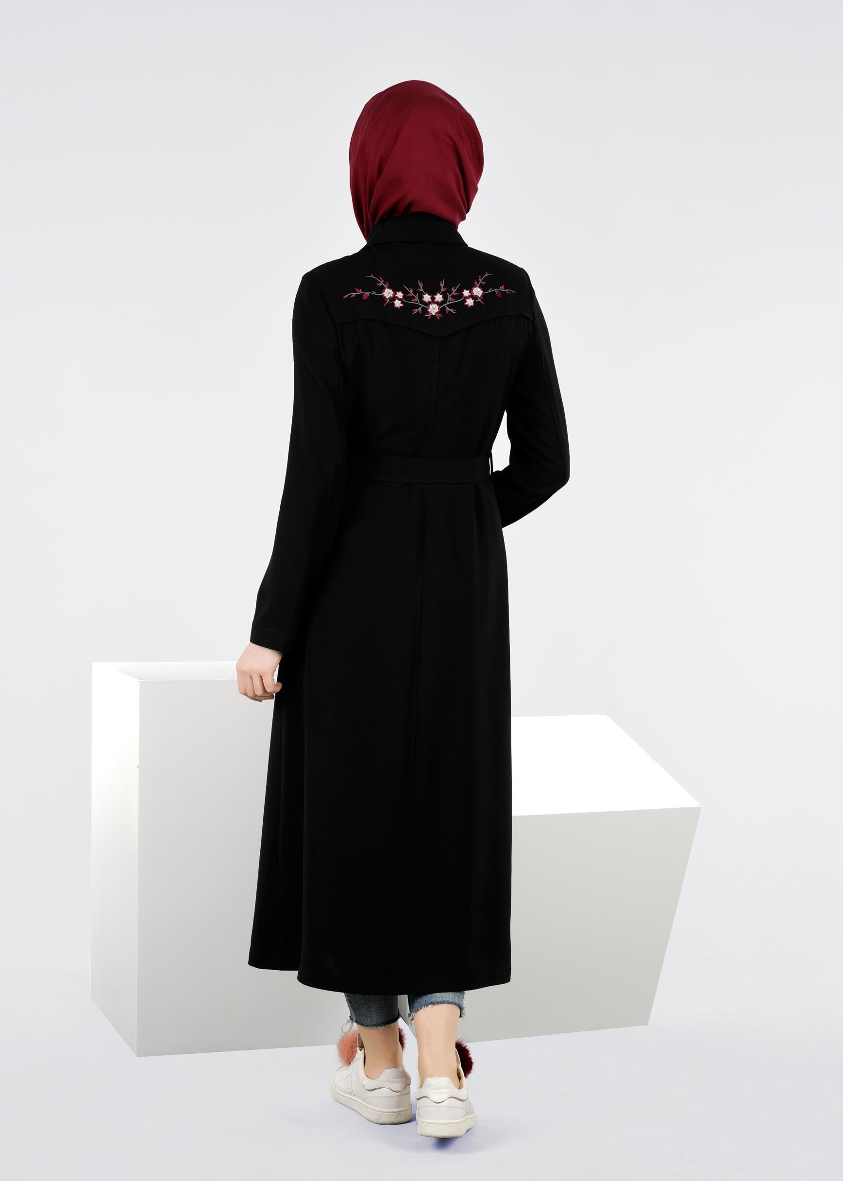 Tesettür giyim SİYAH KUŞAKLI TRENÇKOT 1095 
