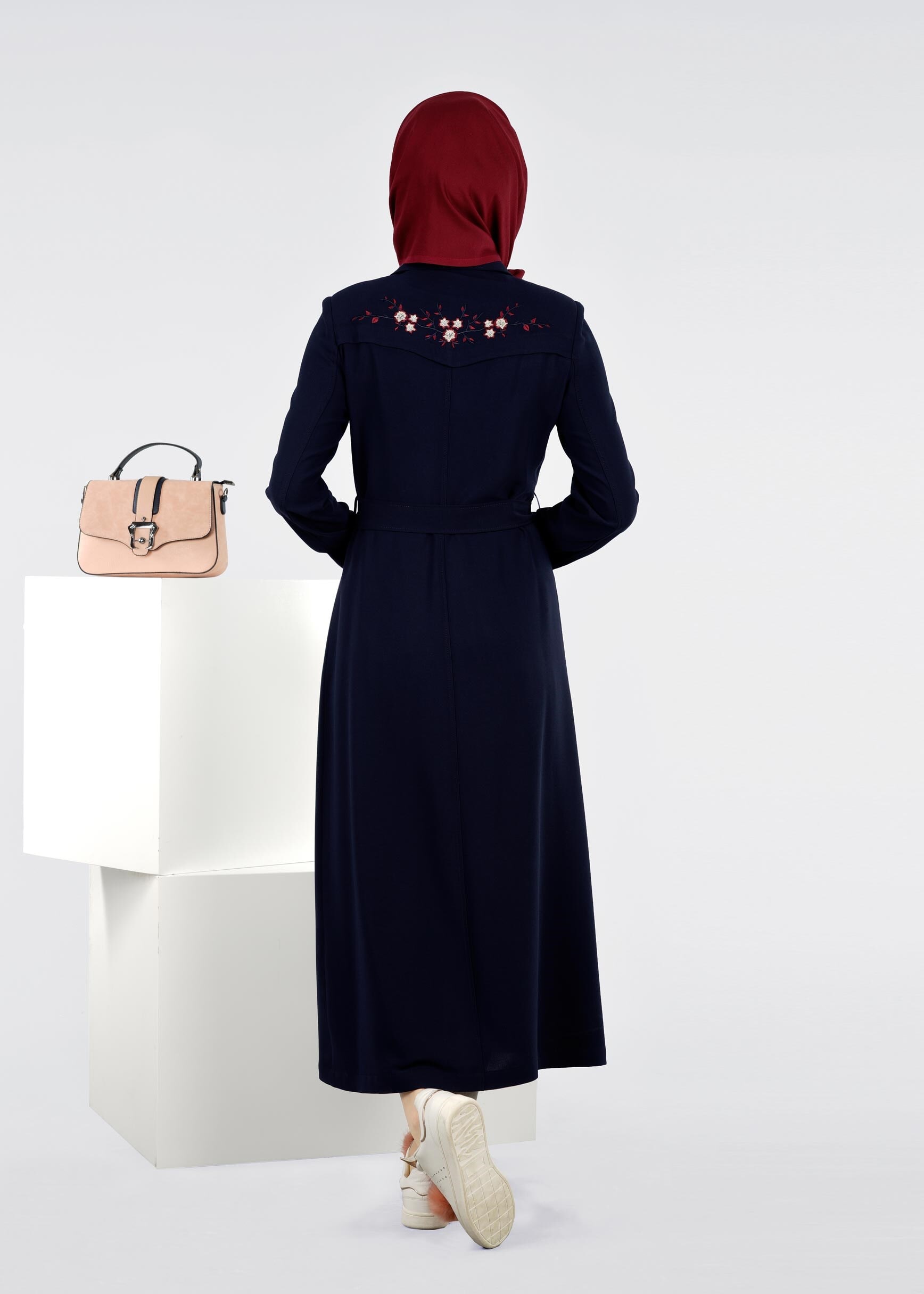 Tesettür giyim LACİVERT KUŞAKLI TRENÇKOT 1095 